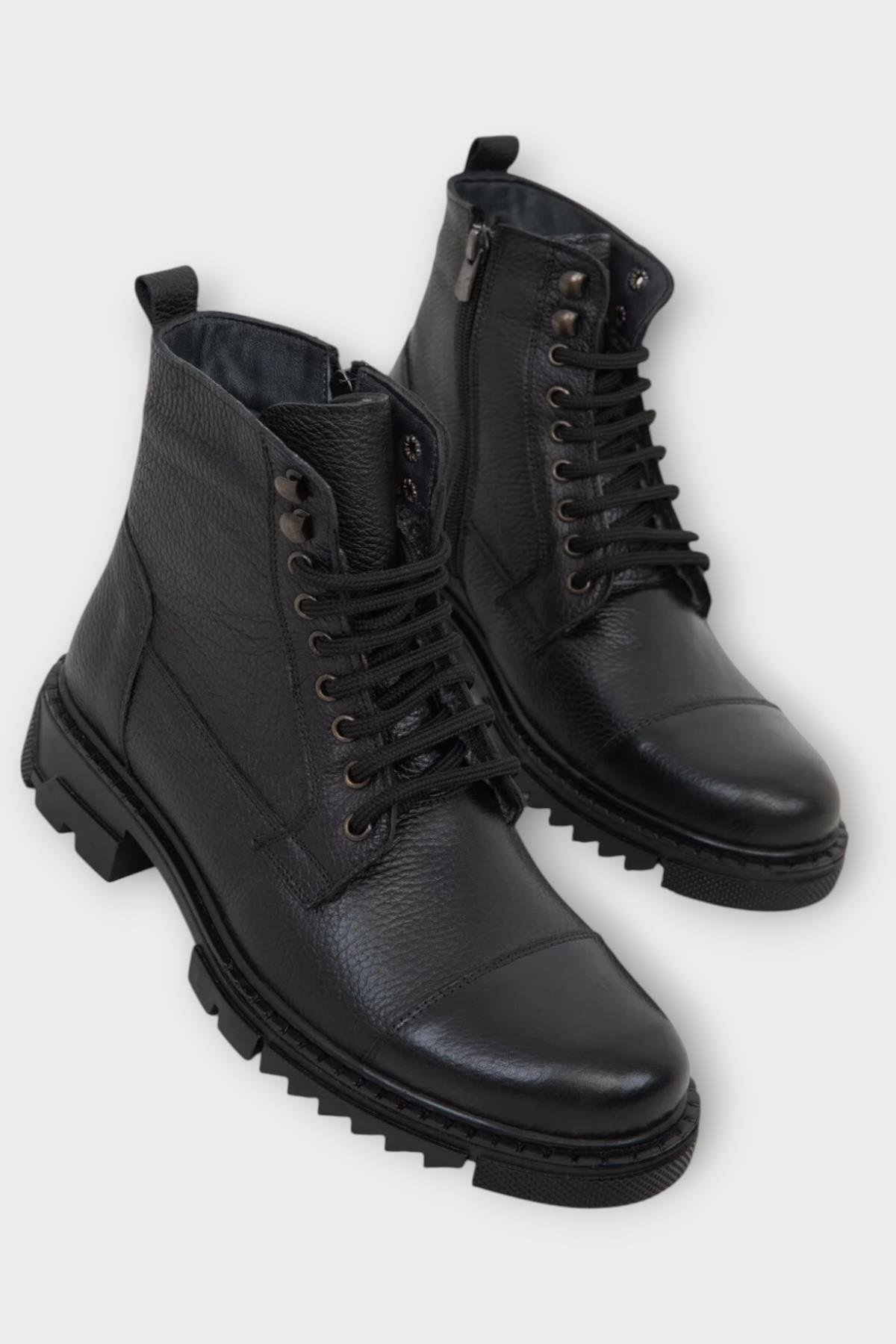 Erkek İçi Kürklü Hakki Deri Fermuarlı Kaydırmaz Termo Taban Bot SİYAH - Görsel 8
