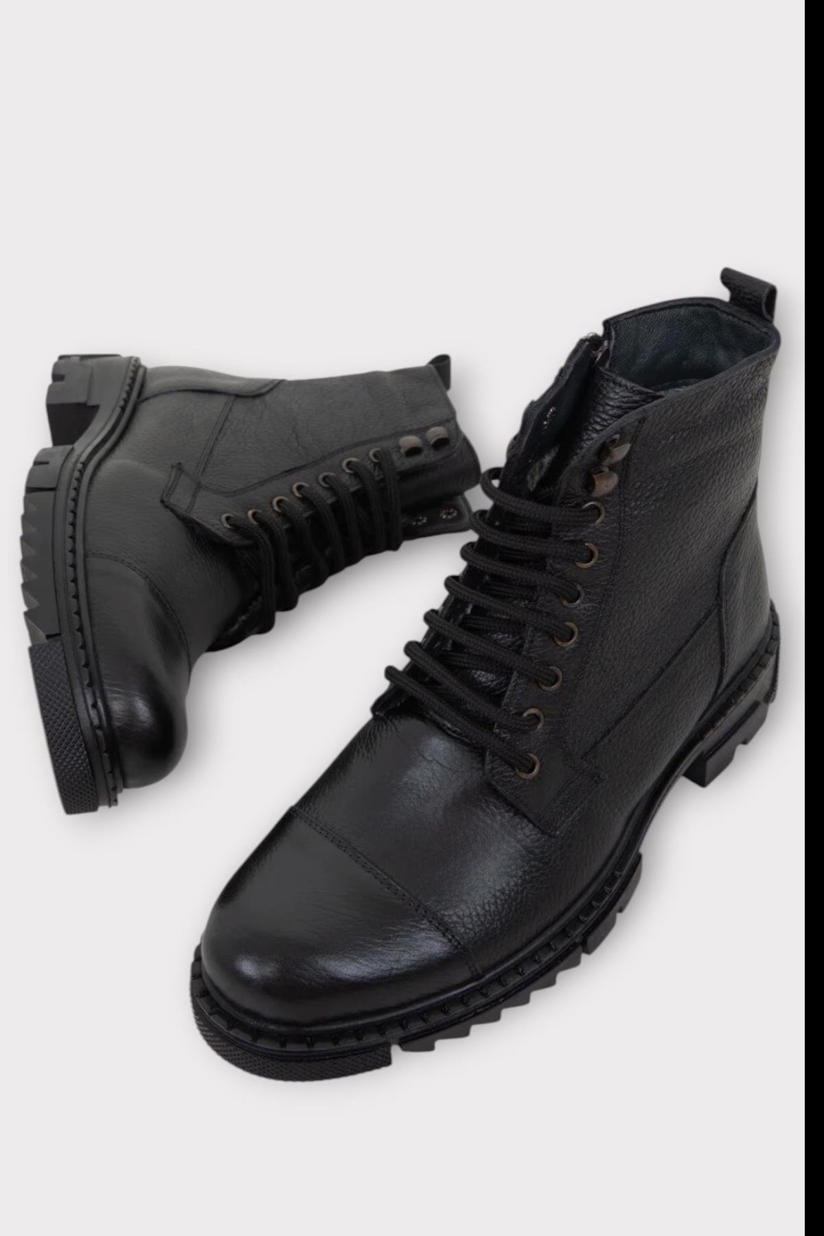 Erkek İçi Kürklü Hakki Deri Fermuarlı Kaydırmaz Termo Taban Bot SİYAH - Görsel 9