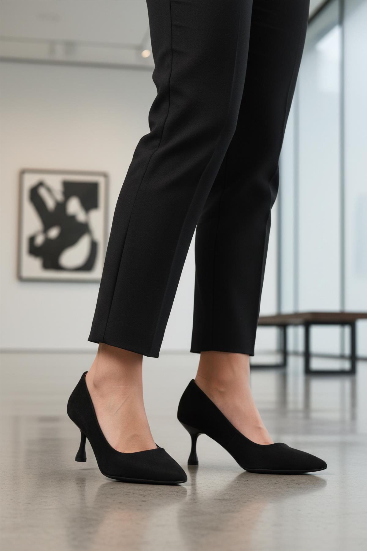 695033 Z Siyah Süet Kadın Topuklu Ayakkabı - Görsel 2