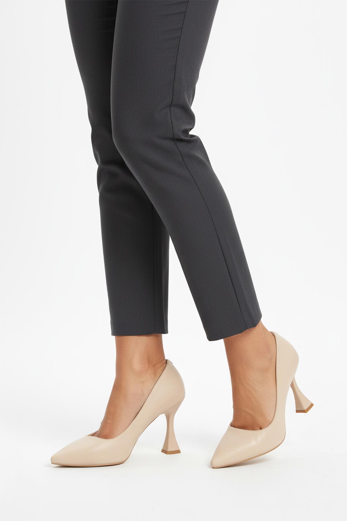 665127 Z Bej Kadın Topuklu Ayakkabı - Görsel 4