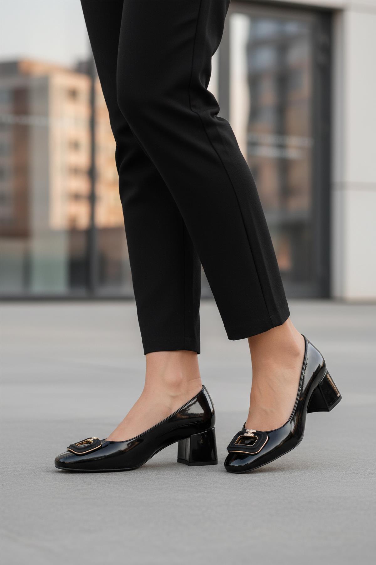 695040 Z Siyah Rugan Kadın Topuklu Ayakkabı - Görsel 2