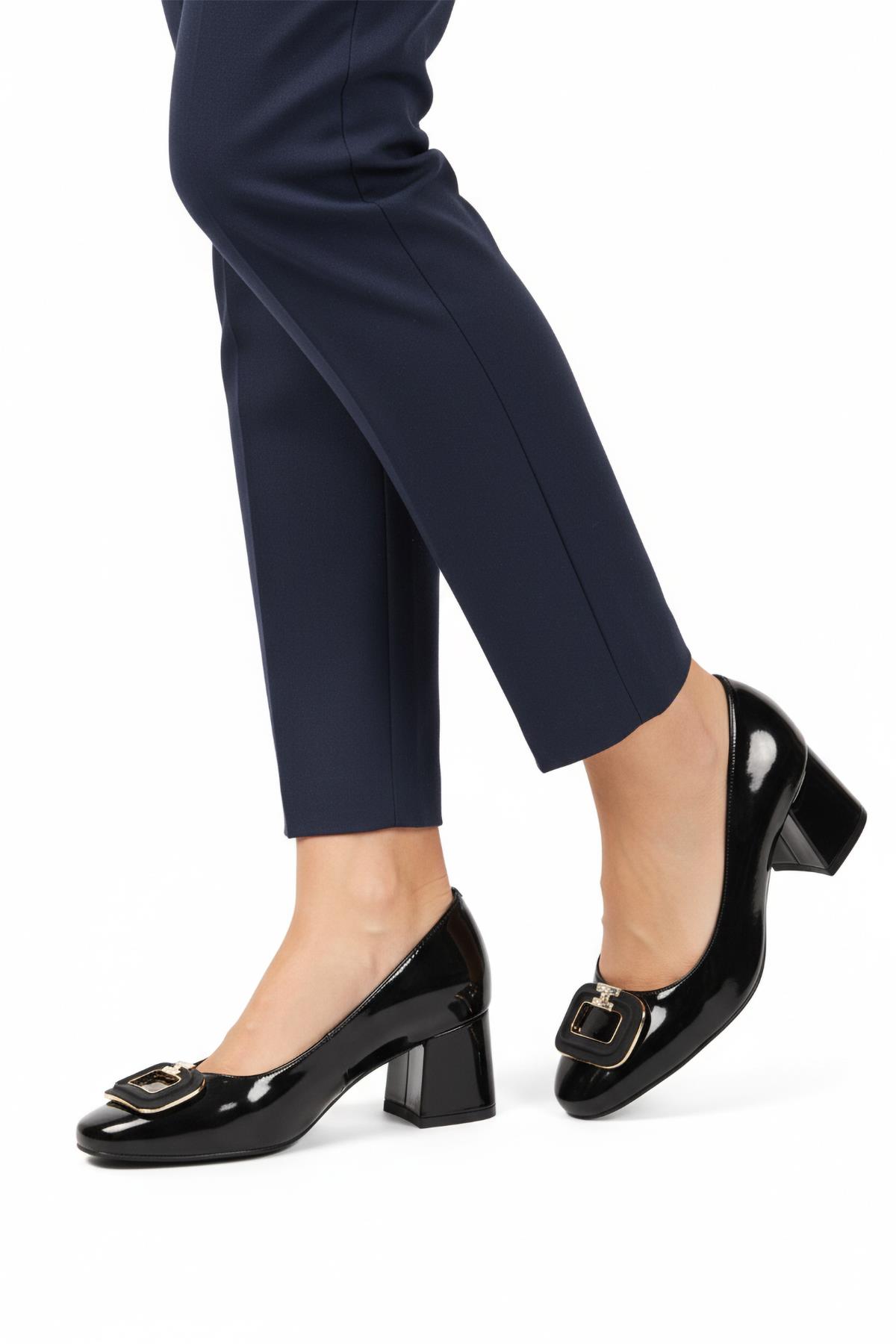 695040 Z Siyah Rugan Kadın Topuklu Ayakkabı - Görsel 4
