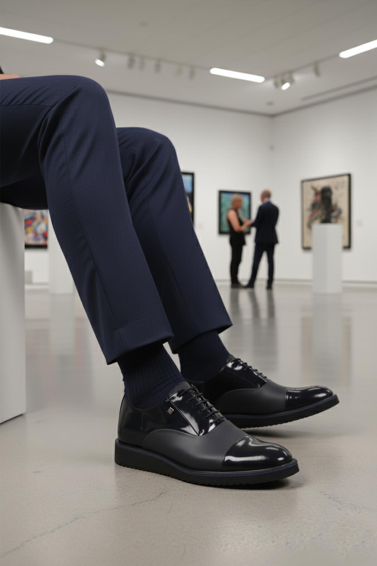 6590 M Lacivert Rugan Hakiki Deri Erkek Klasik Ayakkabı - Görsel 2