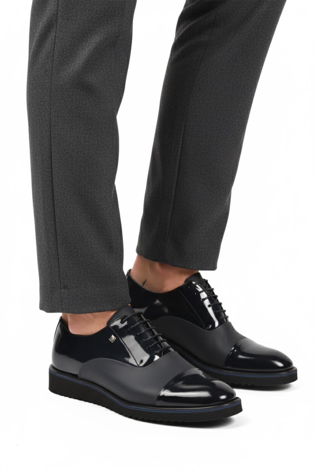 6590 M Lacivert Rugan Hakiki Deri Erkek Klasik Ayakkabı - Görsel 4