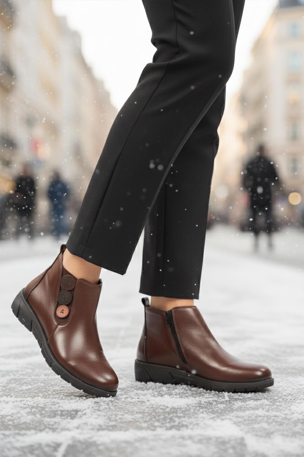 Z406 Z Kahve Hakiki Deri Kadın Bot - Görsel 2