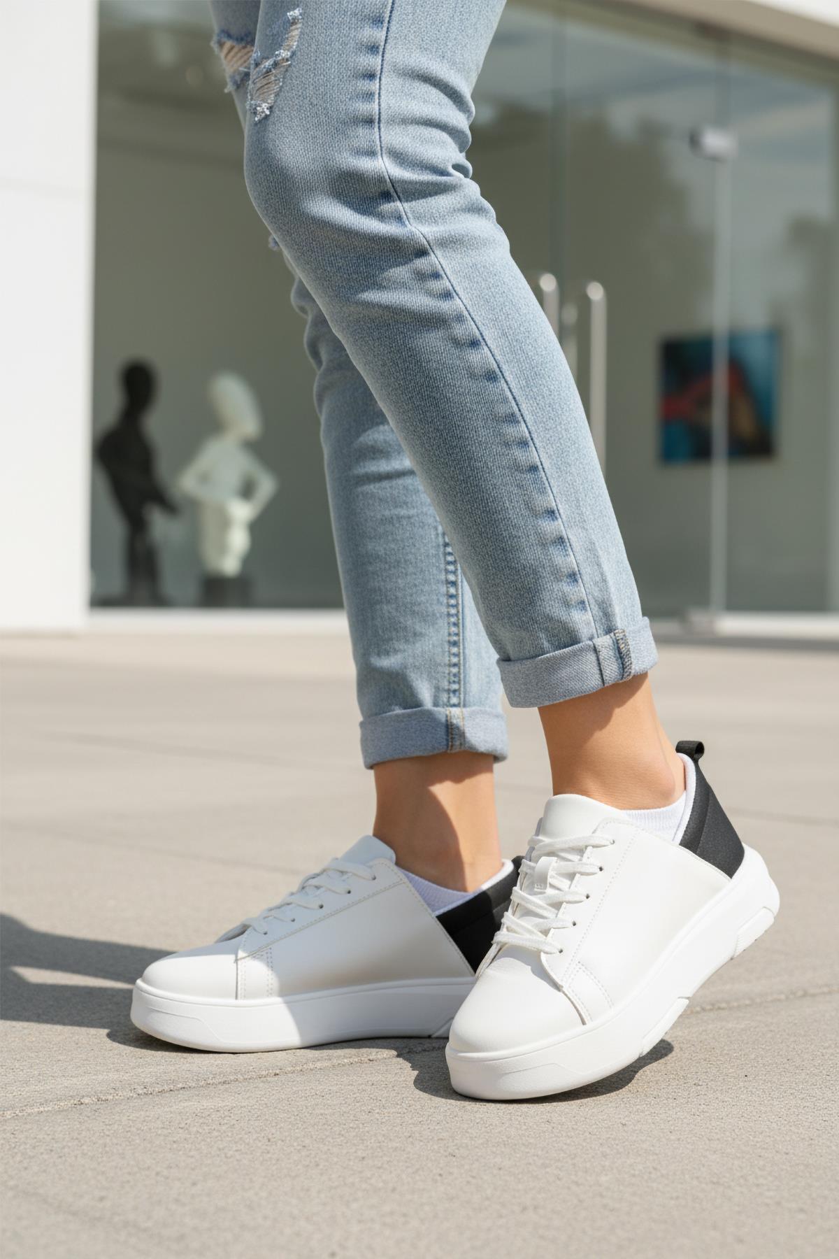 OZ-03 Z Beyaz-Siyah Kadın Sneaker - Görsel 2