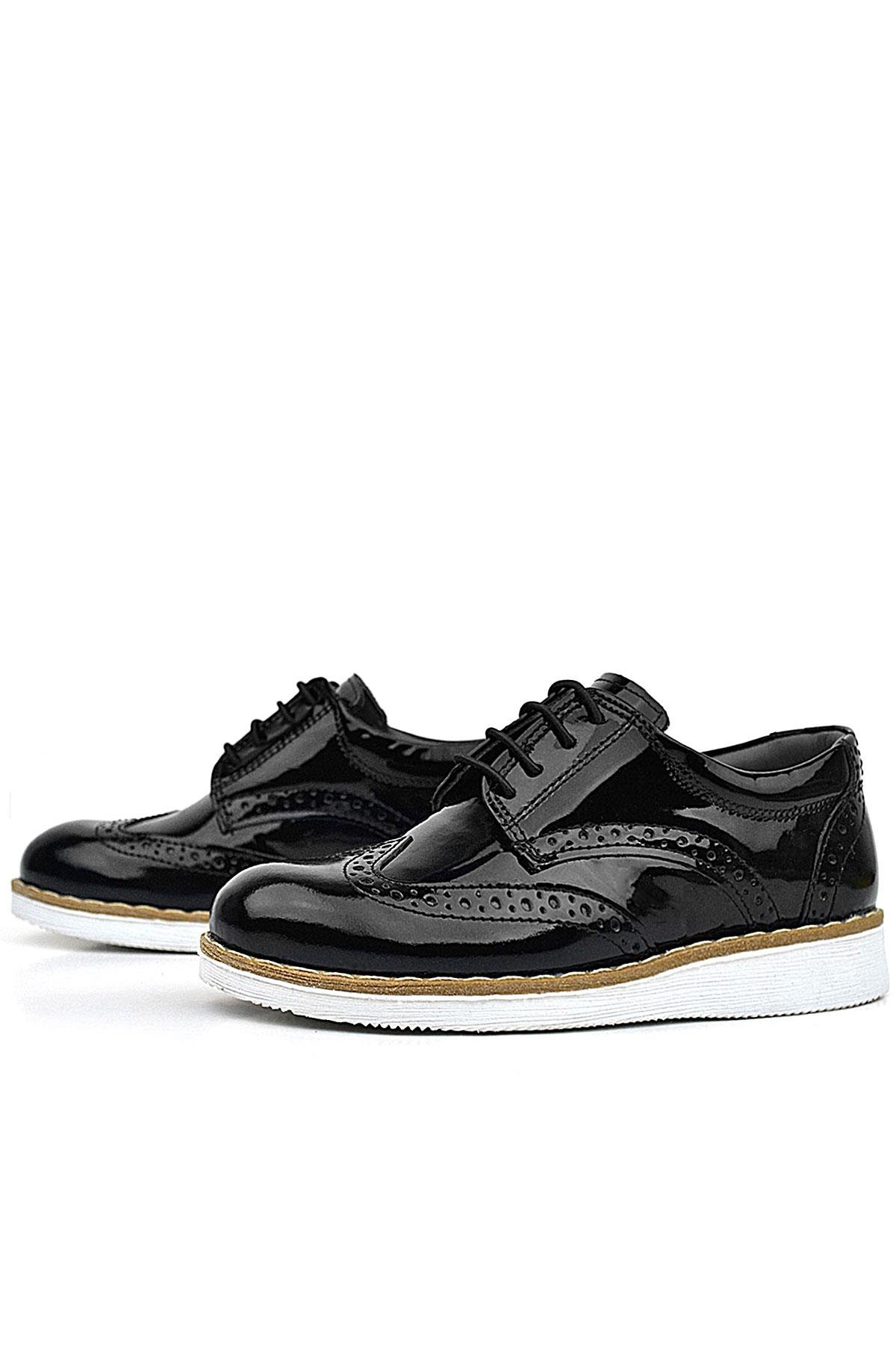 Hidra Siyah Rugan Beyaz Tabanlı Bağcıklı Erkek Çocuk Klasik Ayakkabı - Görsel 6