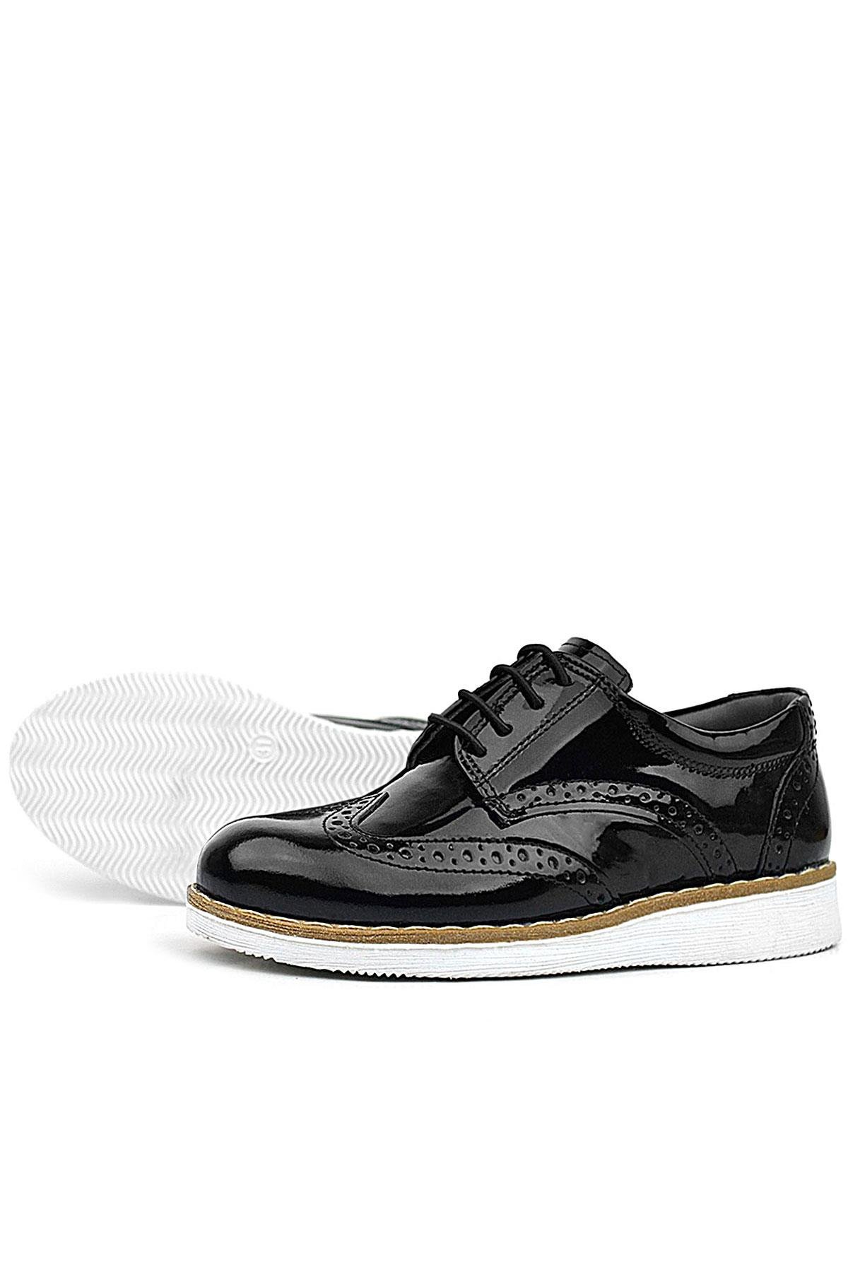 Hidra Siyah Rugan Beyaz Tabanlı Bağcıklı Erkek Çocuk Klasik Ayakkabı - Görsel 7