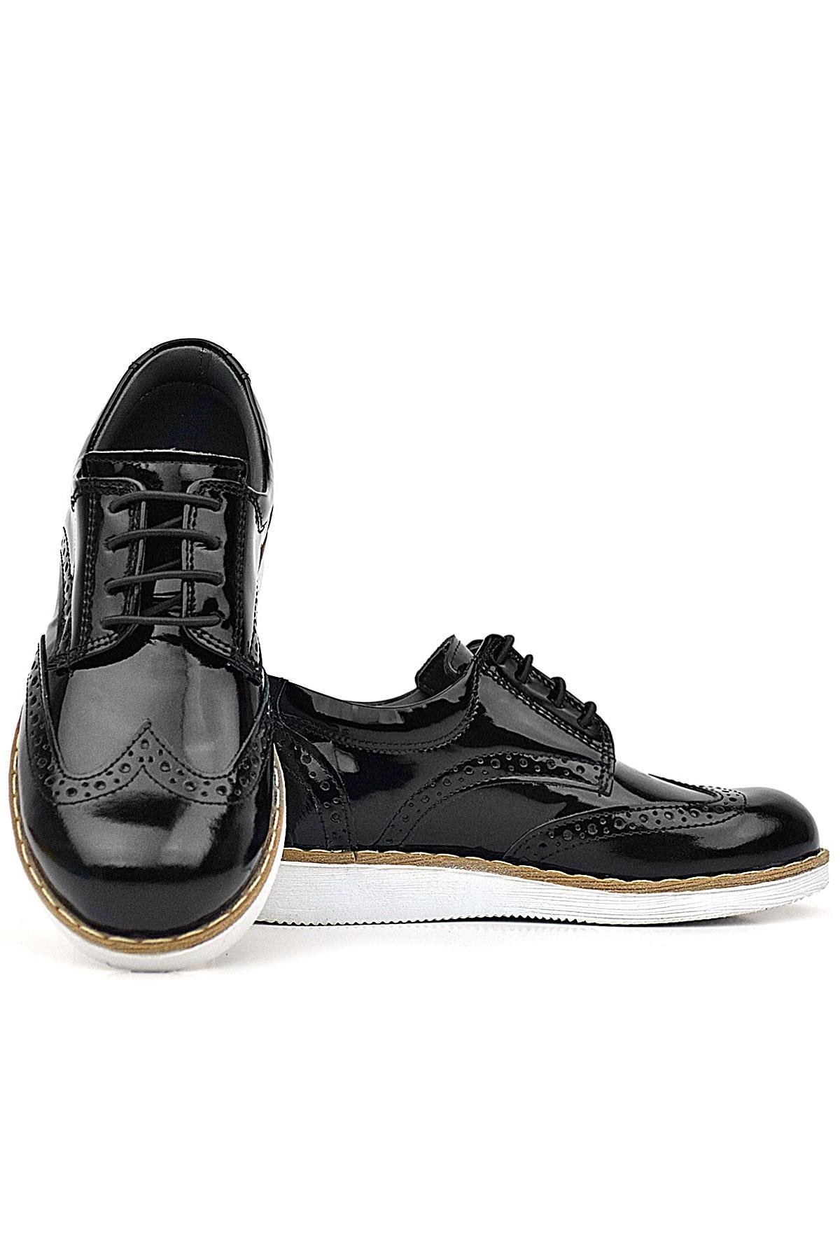 Hidra Siyah Rugan Beyaz Tabanlı Bağcıklı Erkek Çocuk Klasik Ayakkabı - Görsel 8