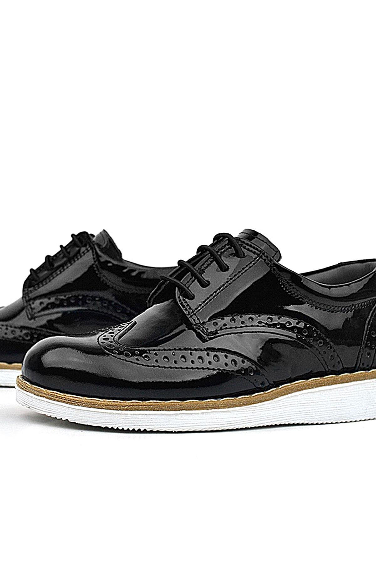 Hidra Siyah Rugan Beyaz Tabanlı Bağcıklı Erkek Çocuk Klasik Ayakkabı - Görsel 9