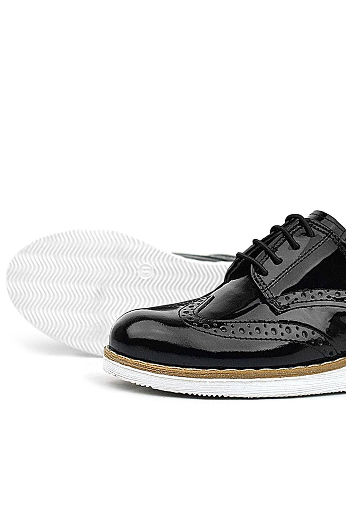 Hidra Siyah Rugan Beyaz Tabanlı Bağcıklı Erkek Çocuk Klasik Ayakkabı - Görsel 10