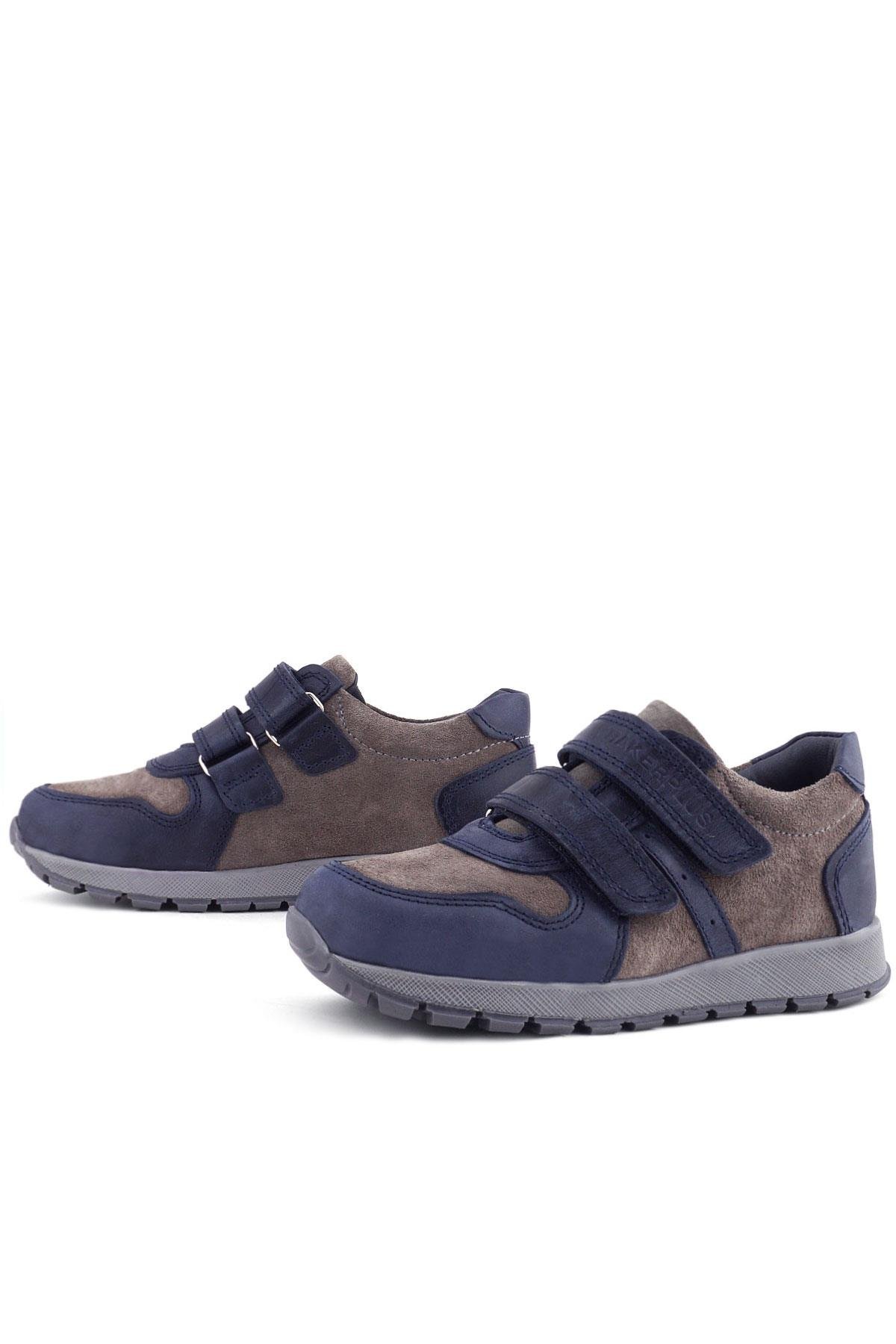 Hakiki Deri Lacivert Gri Cırtlı Çocuk Spor Ayakkabı - Görsel 6