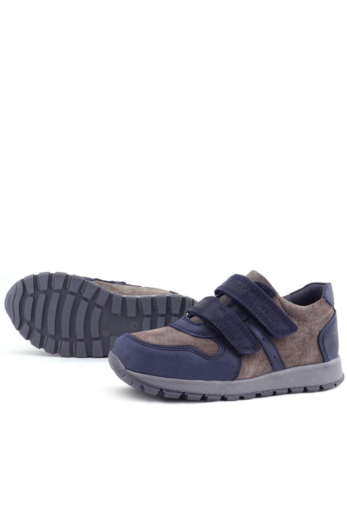 Hakiki Deri Lacivert Gri Cırtlı Çocuk Spor Ayakkabı - Görsel 7