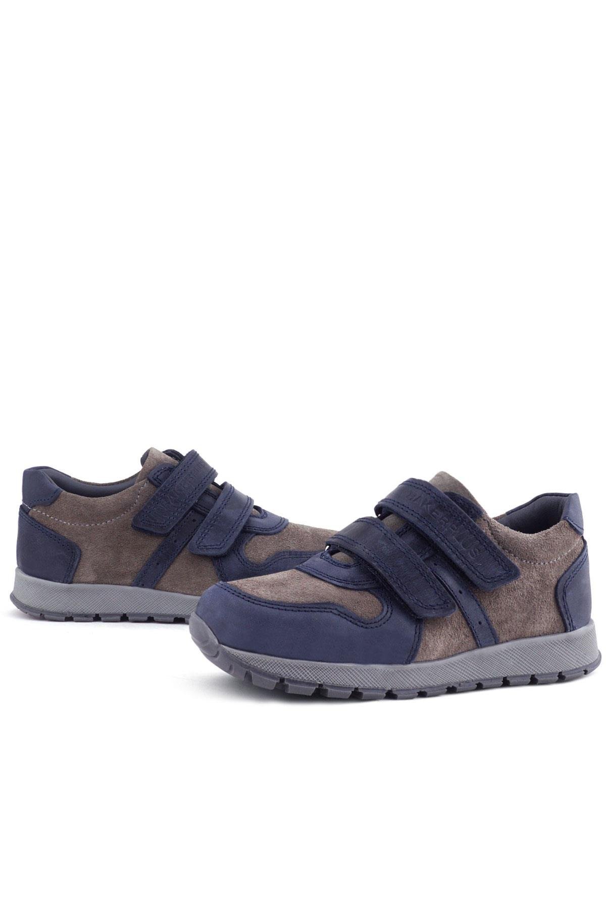 Hakiki Deri Lacivert Gri Cırtlı Çocuk Spor Ayakkabı - Görsel 8