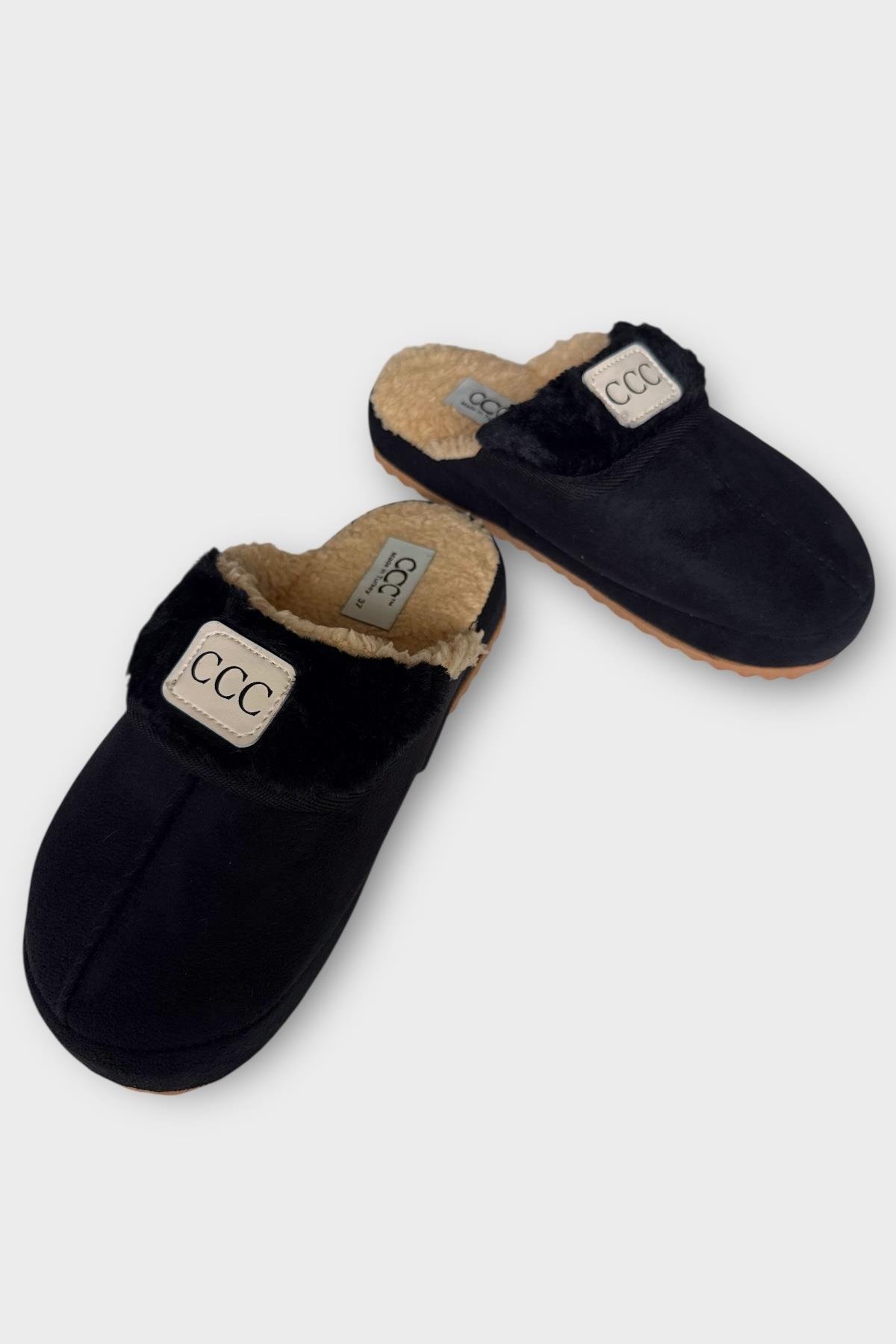 İçi Peluş Ses Yapmaz Eva Taban Kadın EvTerliği SİYAH - Görsel 5