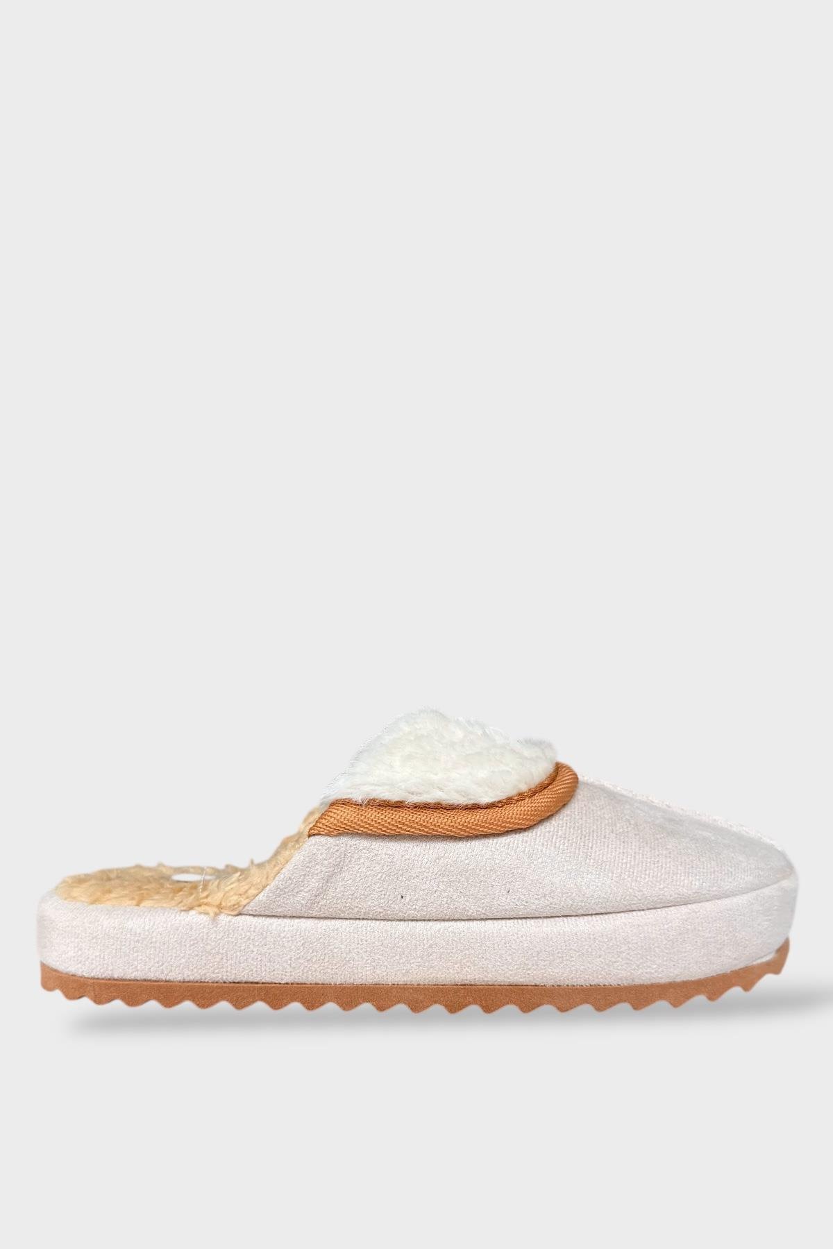 İçi Peluş Ses Yapmaz Eva Taban Kadın EvTerliği BEJ - Görsel 2