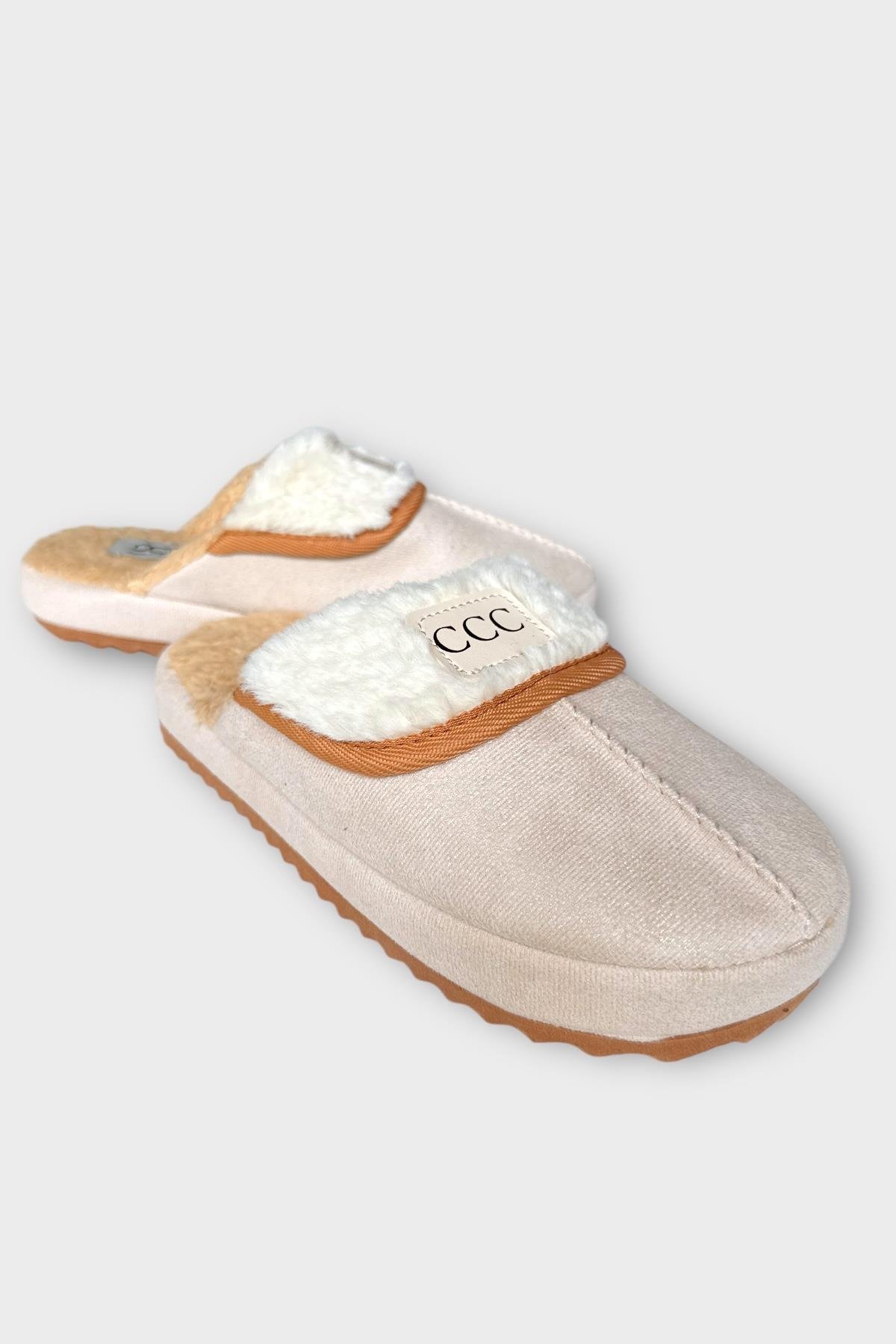 İçi Peluş Ses Yapmaz Eva Taban Kadın EvTerliği BEJ - Görsel 3