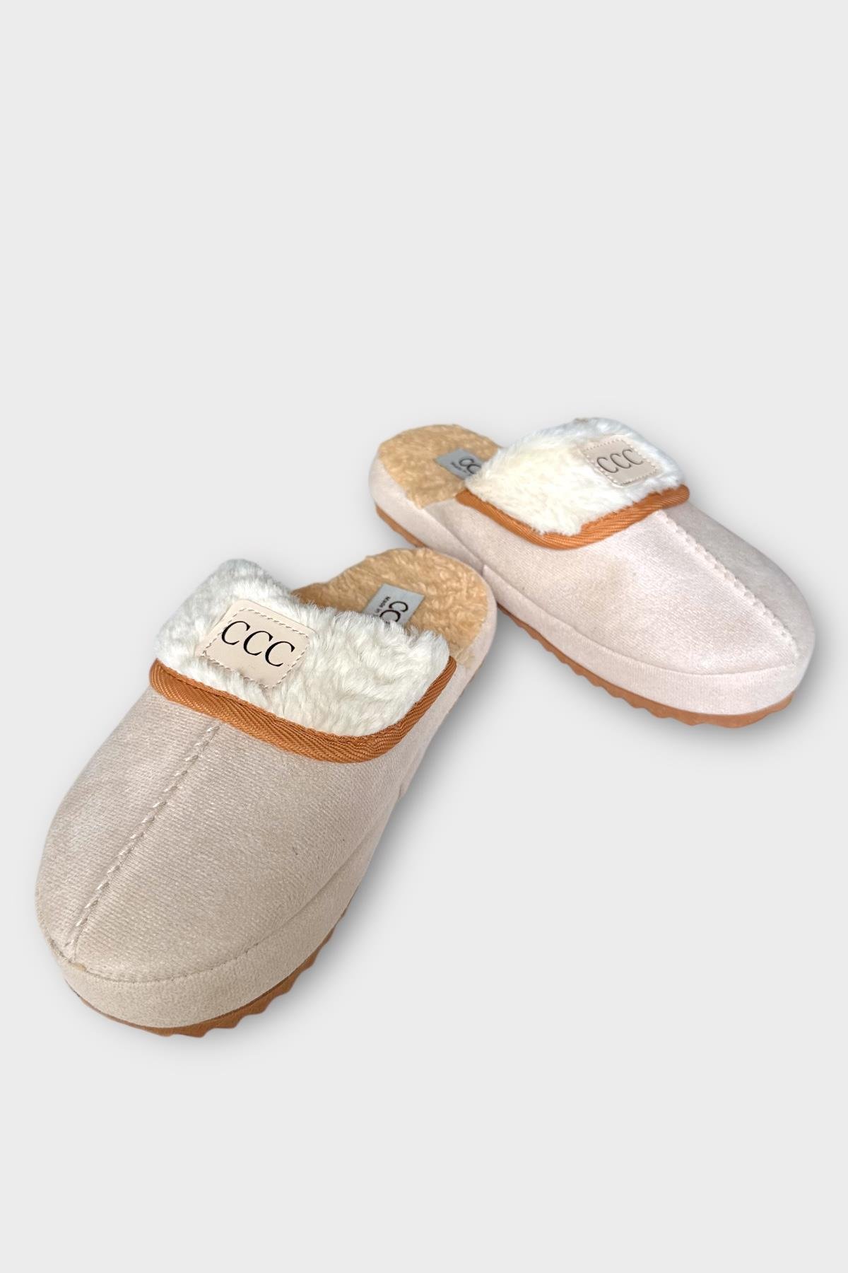 İçi Peluş Ses Yapmaz Eva Taban Kadın EvTerliği BEJ - Görsel 5