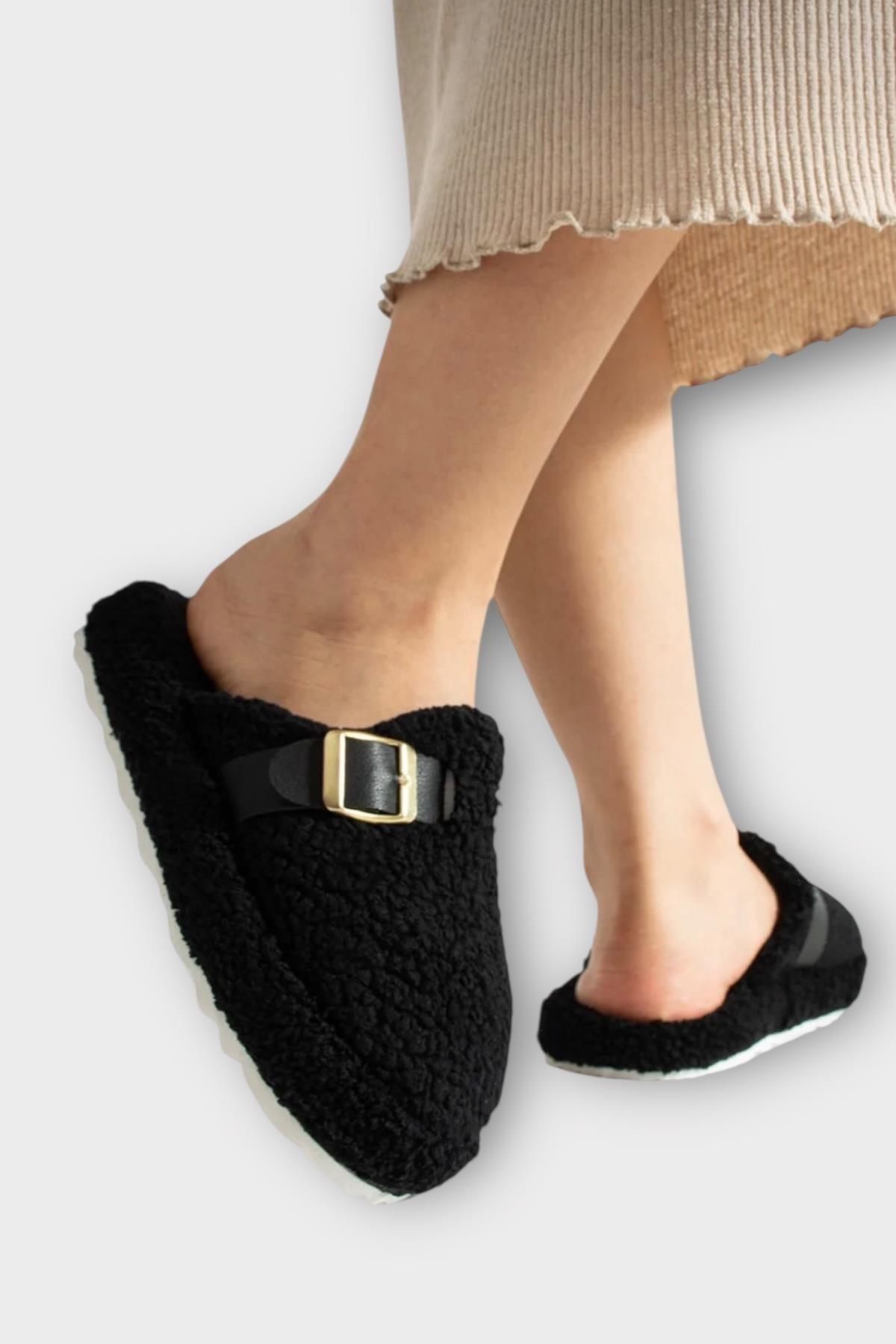 Pofuduk Ses Yapmaz Eva Taban Tokalı Kadın Ev Terliği SİYAH - Görsel 2