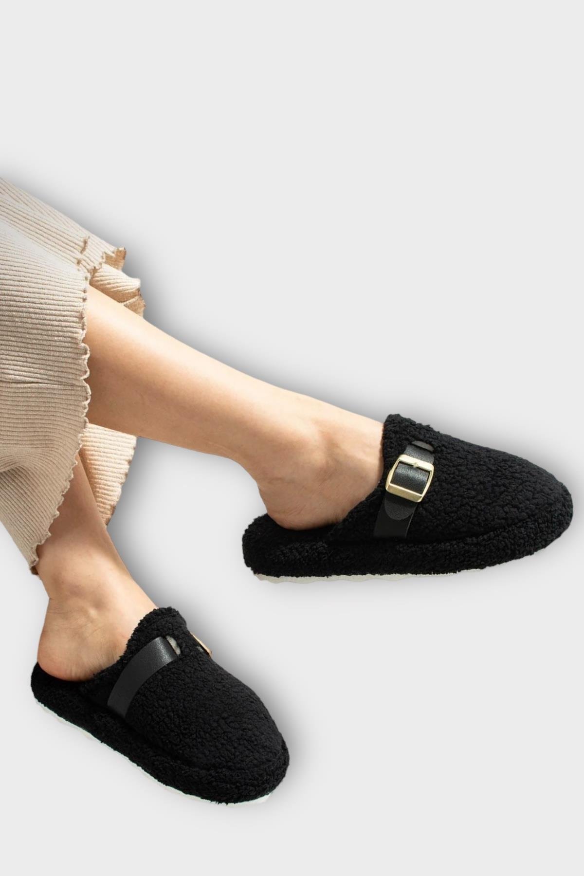 Pofuduk Ses Yapmaz Eva Taban Tokalı Kadın Ev Terliği SİYAH - Görsel 3