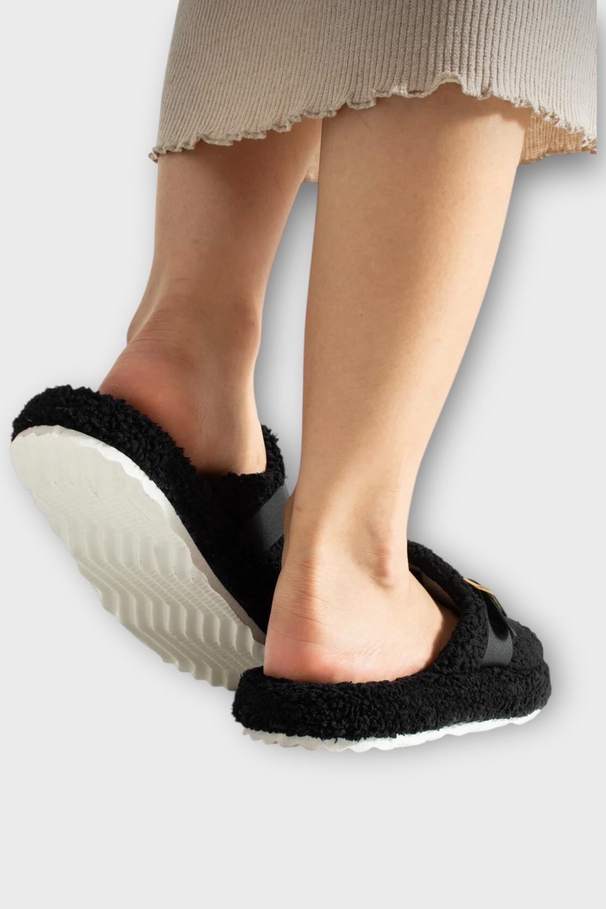 Pofuduk Ses Yapmaz Eva Taban Tokalı Kadın Ev Terliği SİYAH - Görsel 4