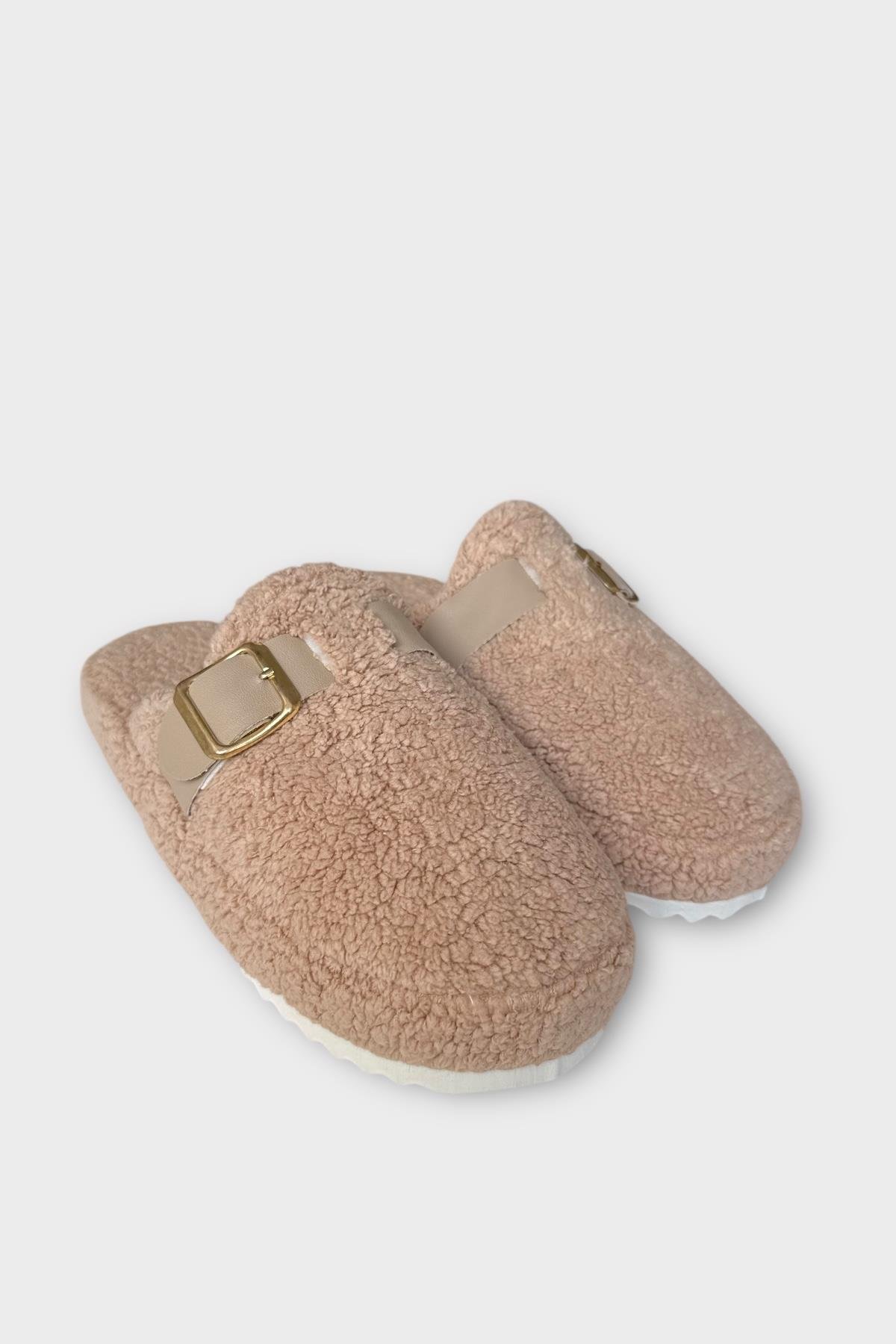 Pofuduk Ses Yapmaz Eva Taban Tokalı Kadın Ev Terliği BEJ - Görsel 7