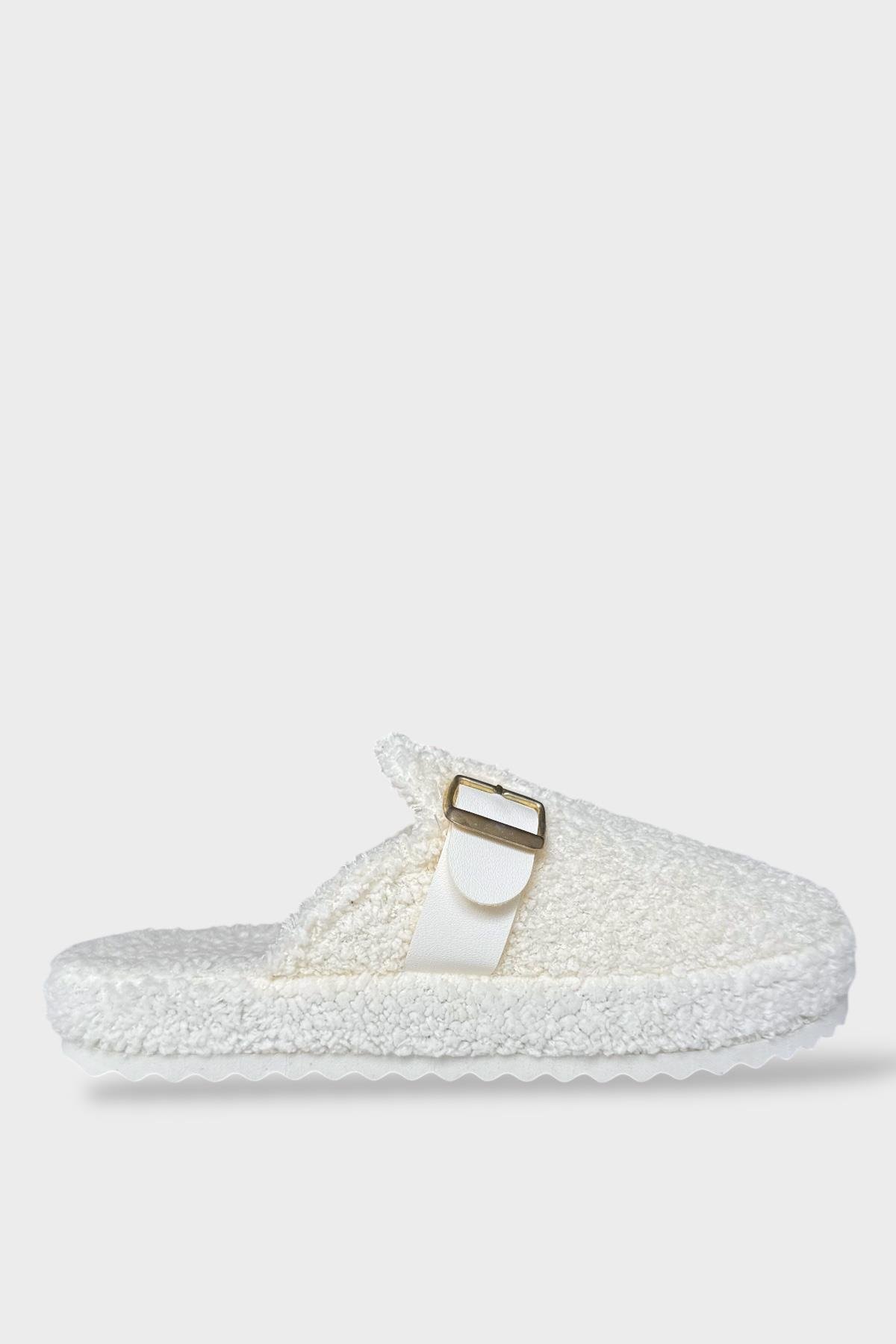 Pofuduk Ses Yapmaz Eva Taban Tokalı Kadın Ev Terliği BEYAZ - Görsel 6