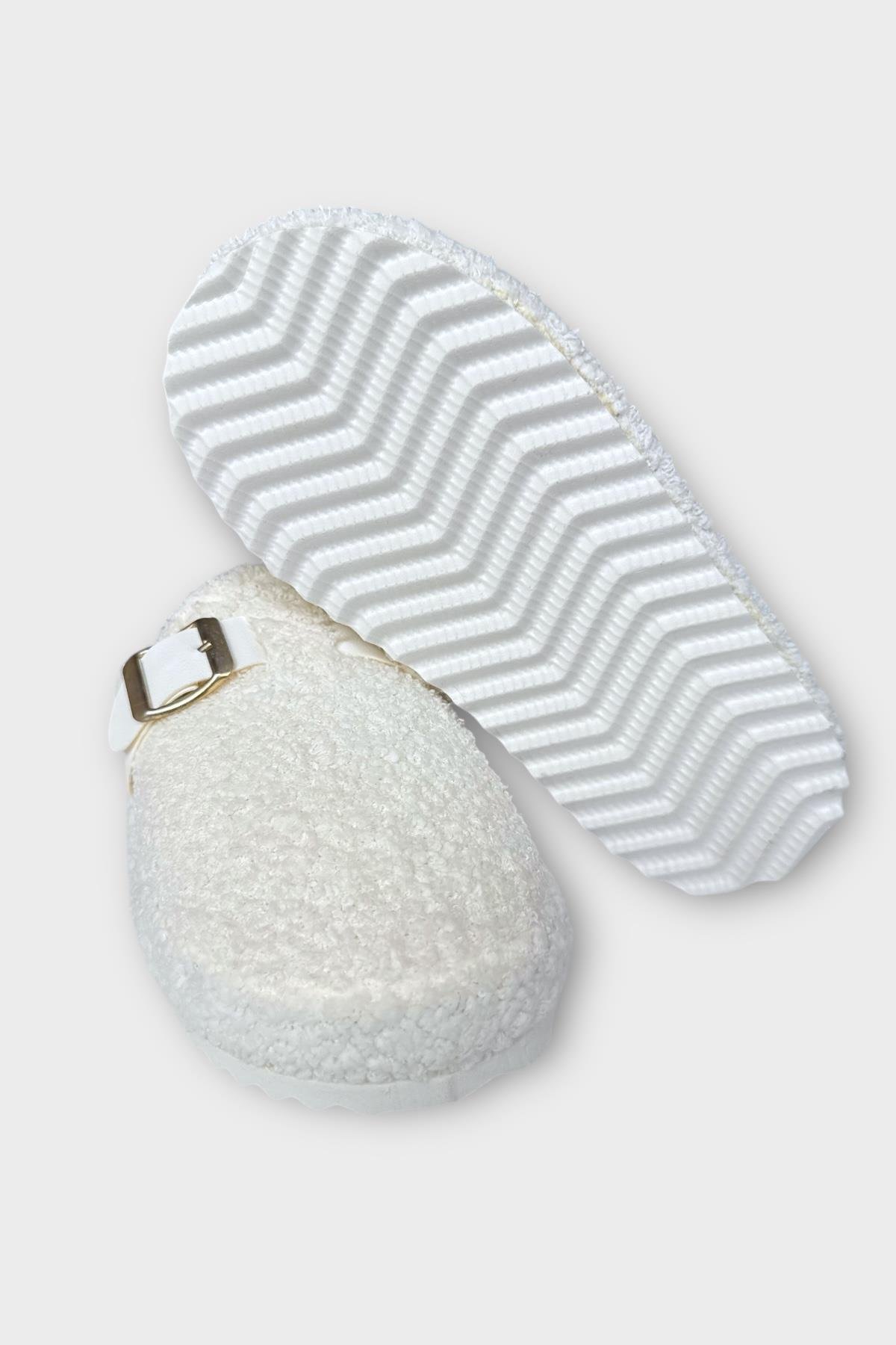 Pofuduk Ses Yapmaz Eva Taban Tokalı Kadın Ev Terliği BEYAZ - Görsel 8