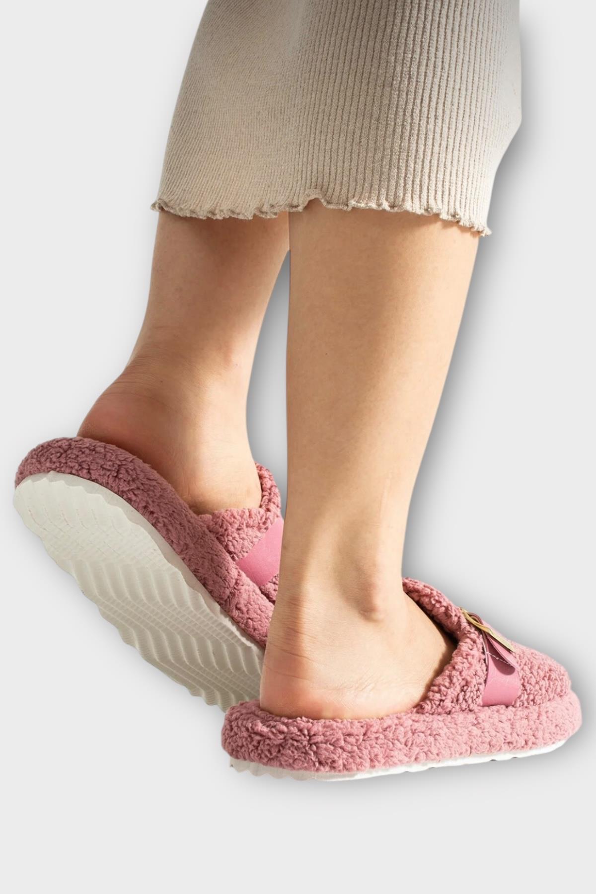 Pofuduk Ses Yapmaz Eva Taban Tokalı Kadın Ev Terliği GÜL KURUSU - Görsel 5