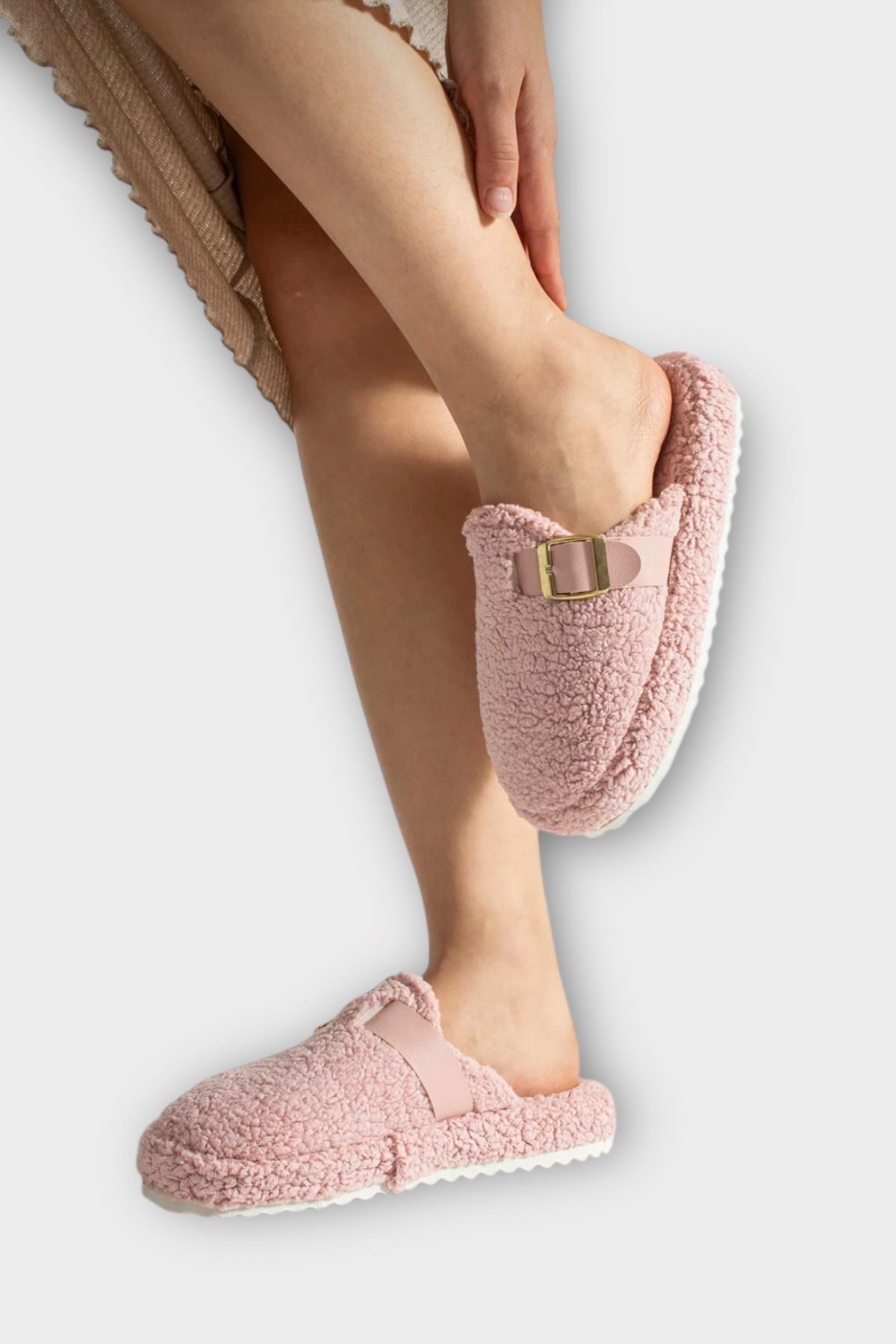 Pofuduk Ses Yapmaz Eva Taban Tokalı Kadın Ev Terliği PUDRA - Görsel 3