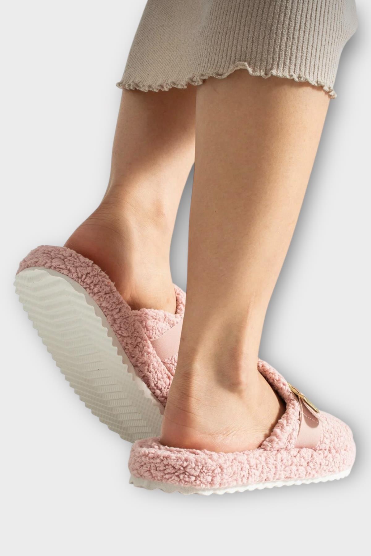 Pofuduk Ses Yapmaz Eva Taban Tokalı Kadın Ev Terliği PUDRA - Görsel 5