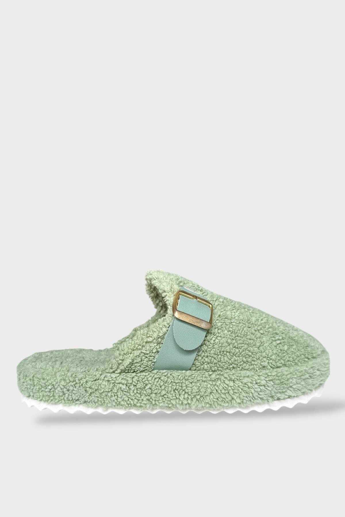 Pofuduk Ses Yapmaz Eva Taban Tokalı Kadın Ev Terliği YEŞİL - Görsel 6