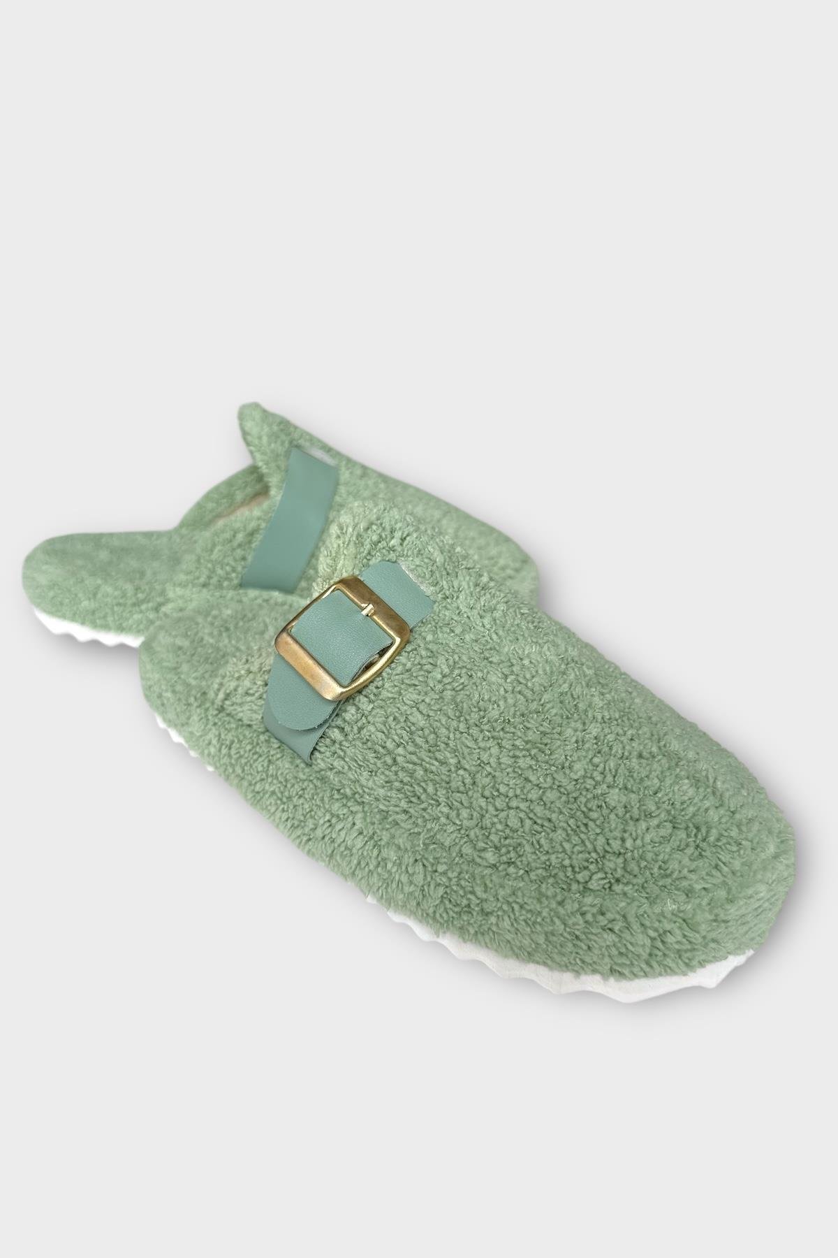 Pofuduk Ses Yapmaz Eva Taban Tokalı Kadın Ev Terliği YEŞİL - Görsel 7