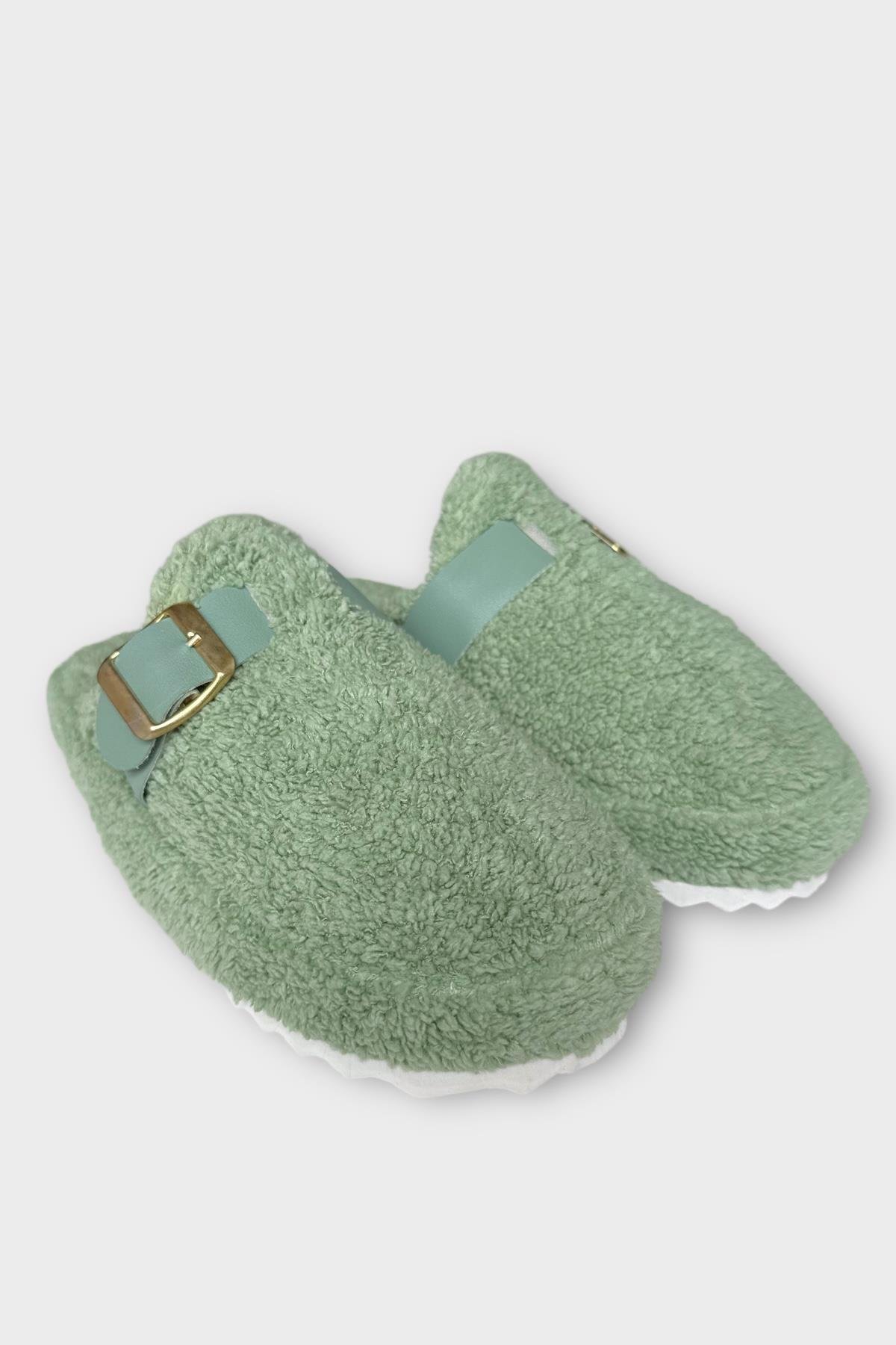 Pofuduk Ses Yapmaz Eva Taban Tokalı Kadın Ev Terliği YEŞİL - Görsel 8