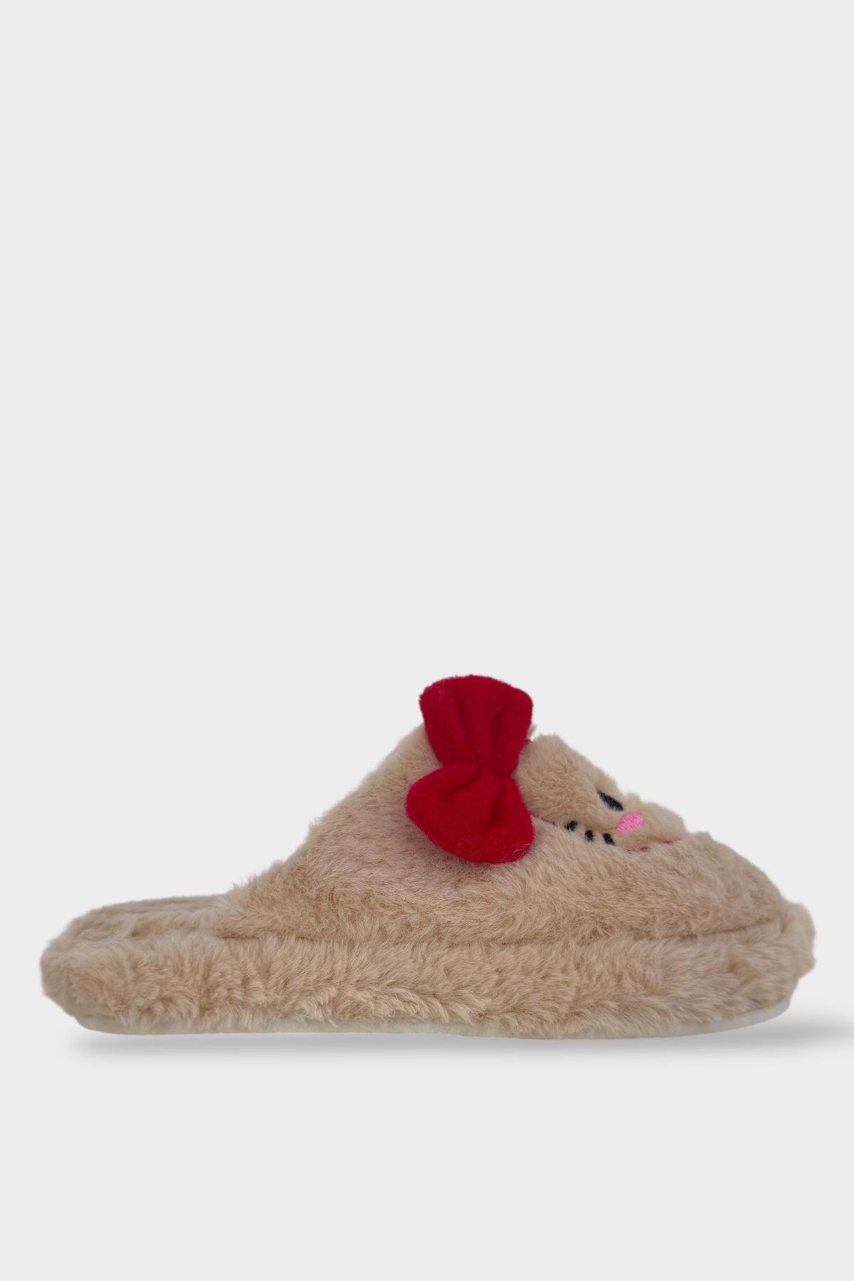 HelloKitty Figürlü Sıcak Tutan Kışlık Kadın Ev Terliği BEJ - KIRMIZI - Görsel 5