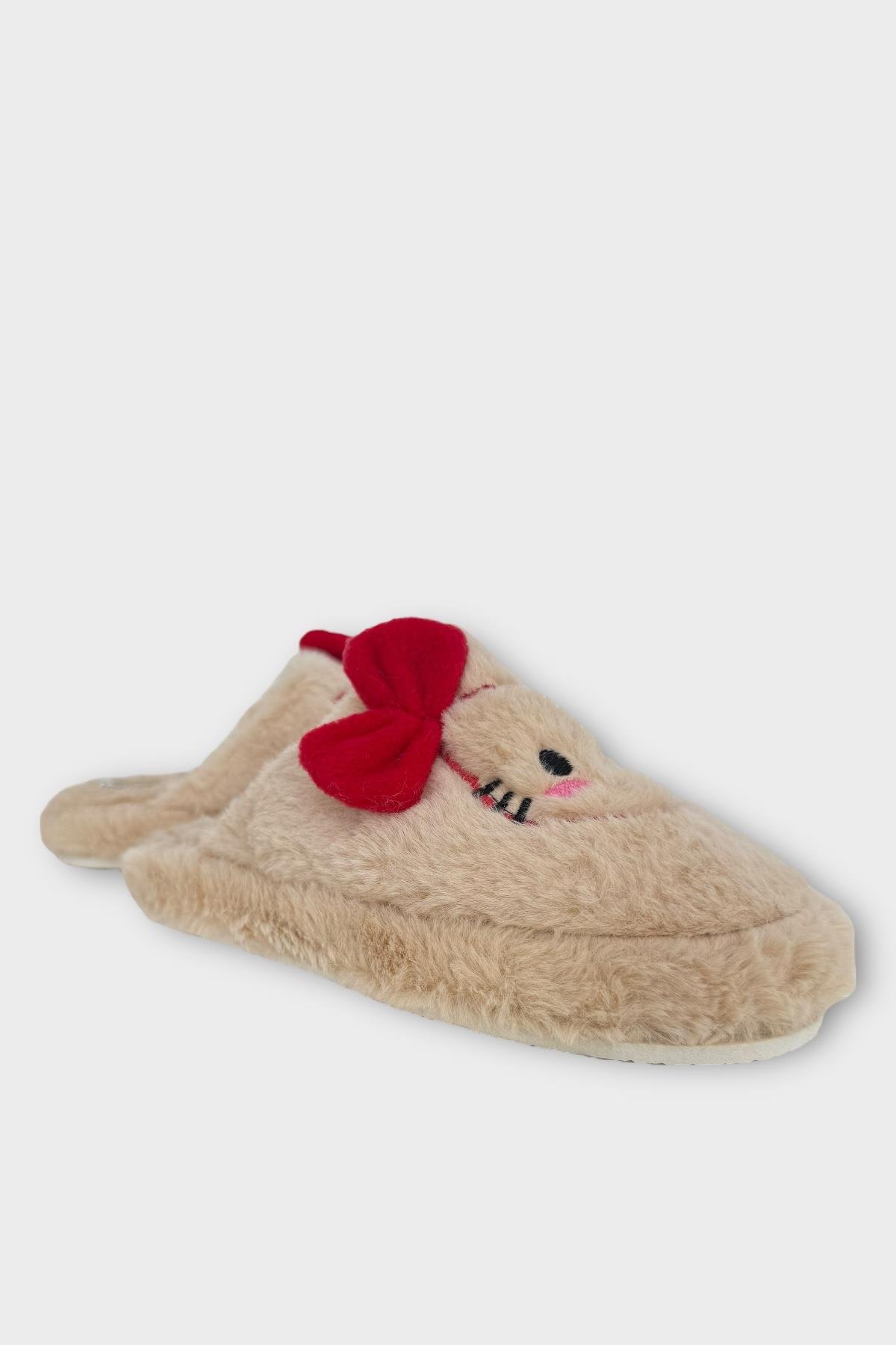 HelloKitty Figürlü Sıcak Tutan Kışlık Kadın Ev Terliği BEJ - KIRMIZI - Görsel 6