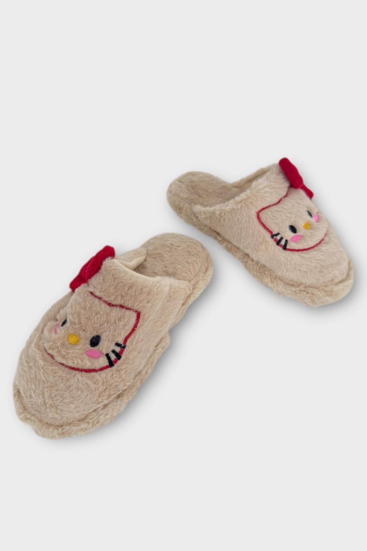 HelloKitty Figürlü Sıcak Tutan Kışlık Kadın Ev Terliği BEJ - KIRMIZI - Görsel 7