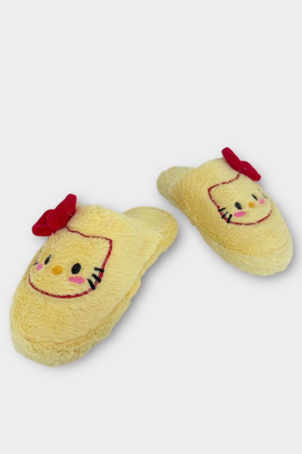 HelloKitty Figürlü Sıcak Tutan Kışlık Kadın Ev Terliği SARI - KIRMIZI - Görsel 6