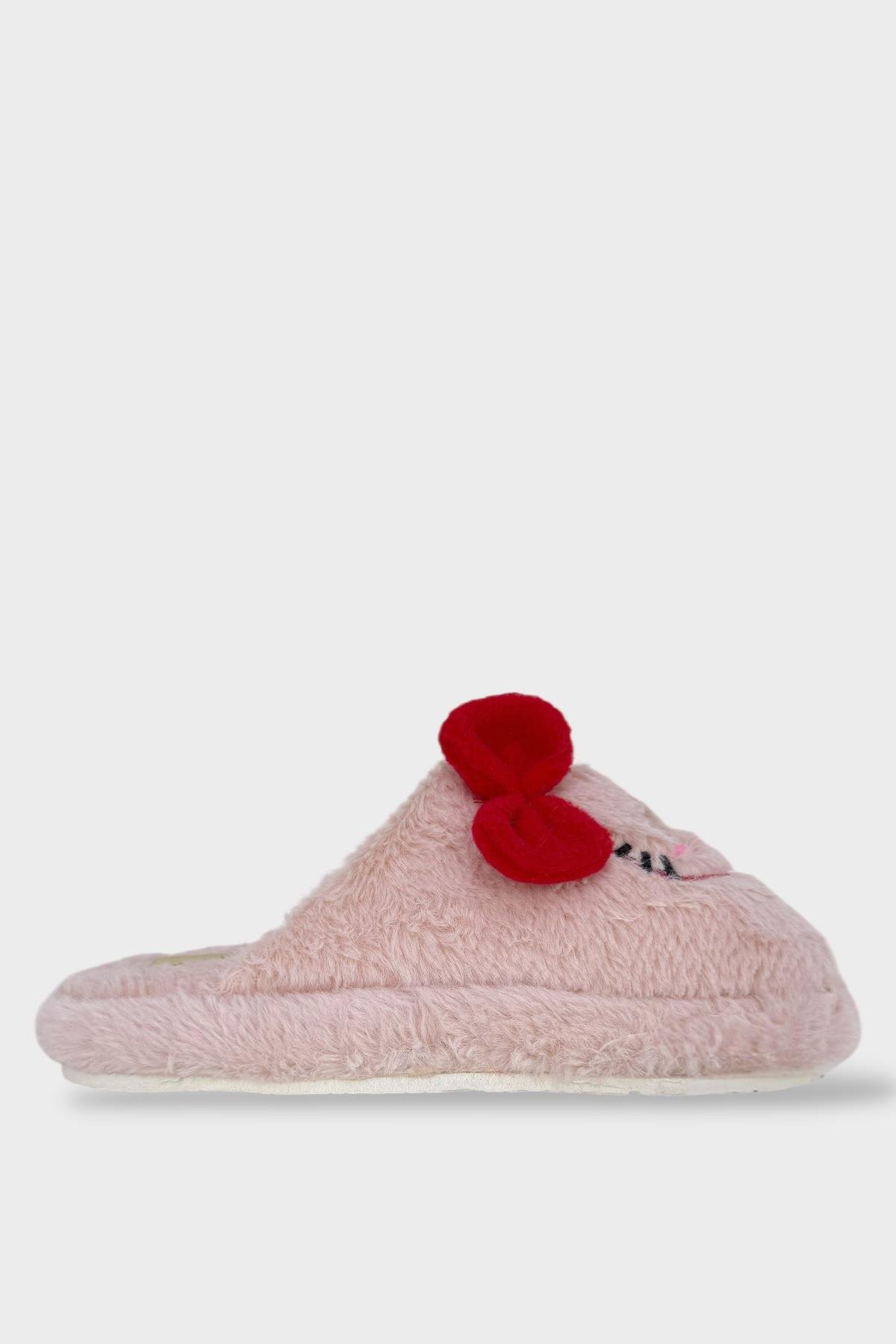 HelloKitty Figürlü Sıcak Tutan Kışlık Kadın Ev Terliği PUDRA-KIRMIZI - Görsel 6