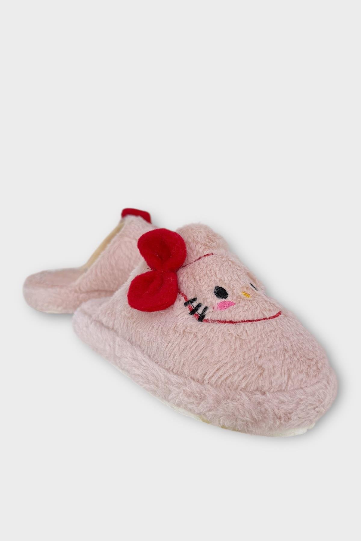 HelloKitty Figürlü Sıcak Tutan Kışlık Kadın Ev Terliği PUDRA-KIRMIZI - Görsel 7