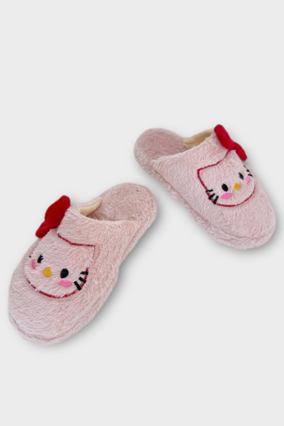 HelloKitty Figürlü Sıcak Tutan Kışlık Kadın Ev Terliği PUDRA-KIRMIZI - Görsel 8