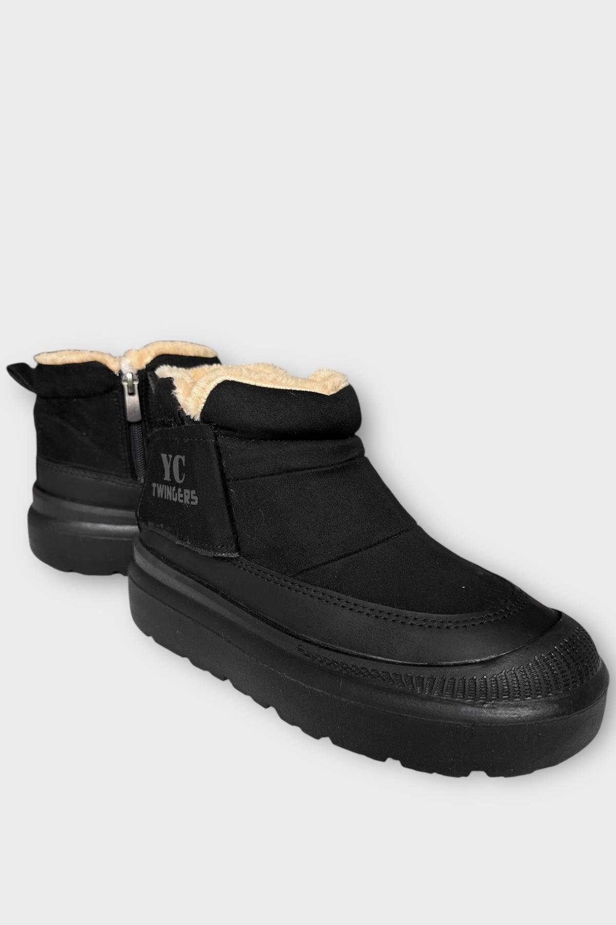 Nubuk İçi Kürklü Kalın Taban Kadın Bot SİYAH - Görsel 3