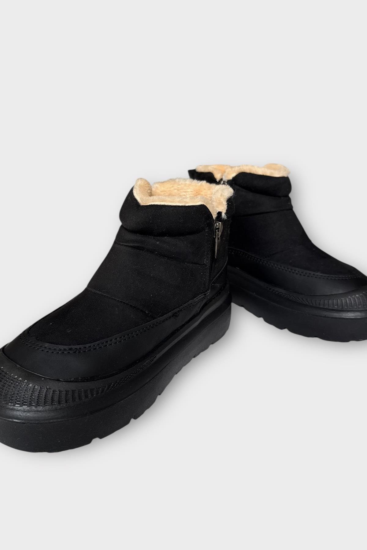 Nubuk İçi Kürklü Kalın Taban Kadın Bot SİYAH - Görsel 5