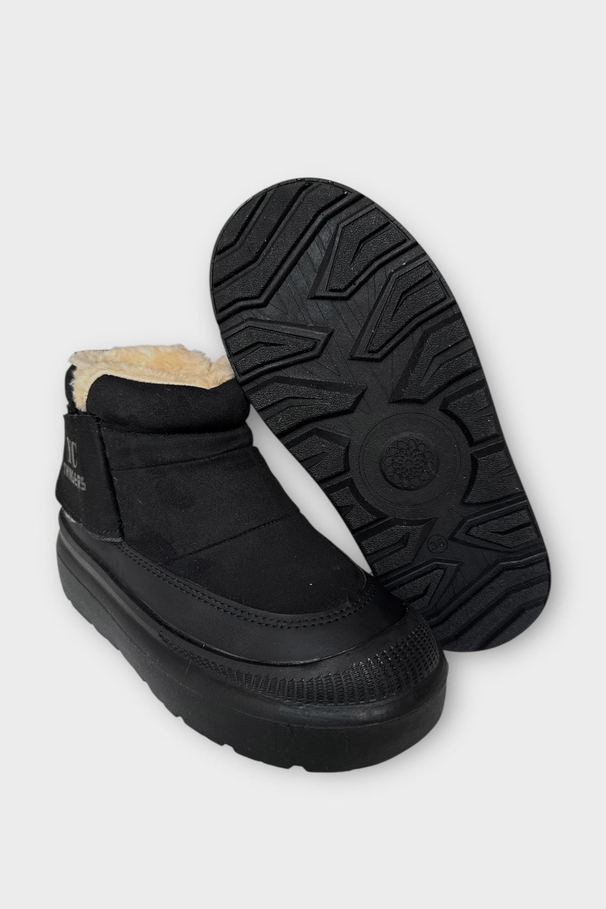 Nubuk İçi Kürklü Kalın Taban Kadın Bot SİYAH - Görsel 8