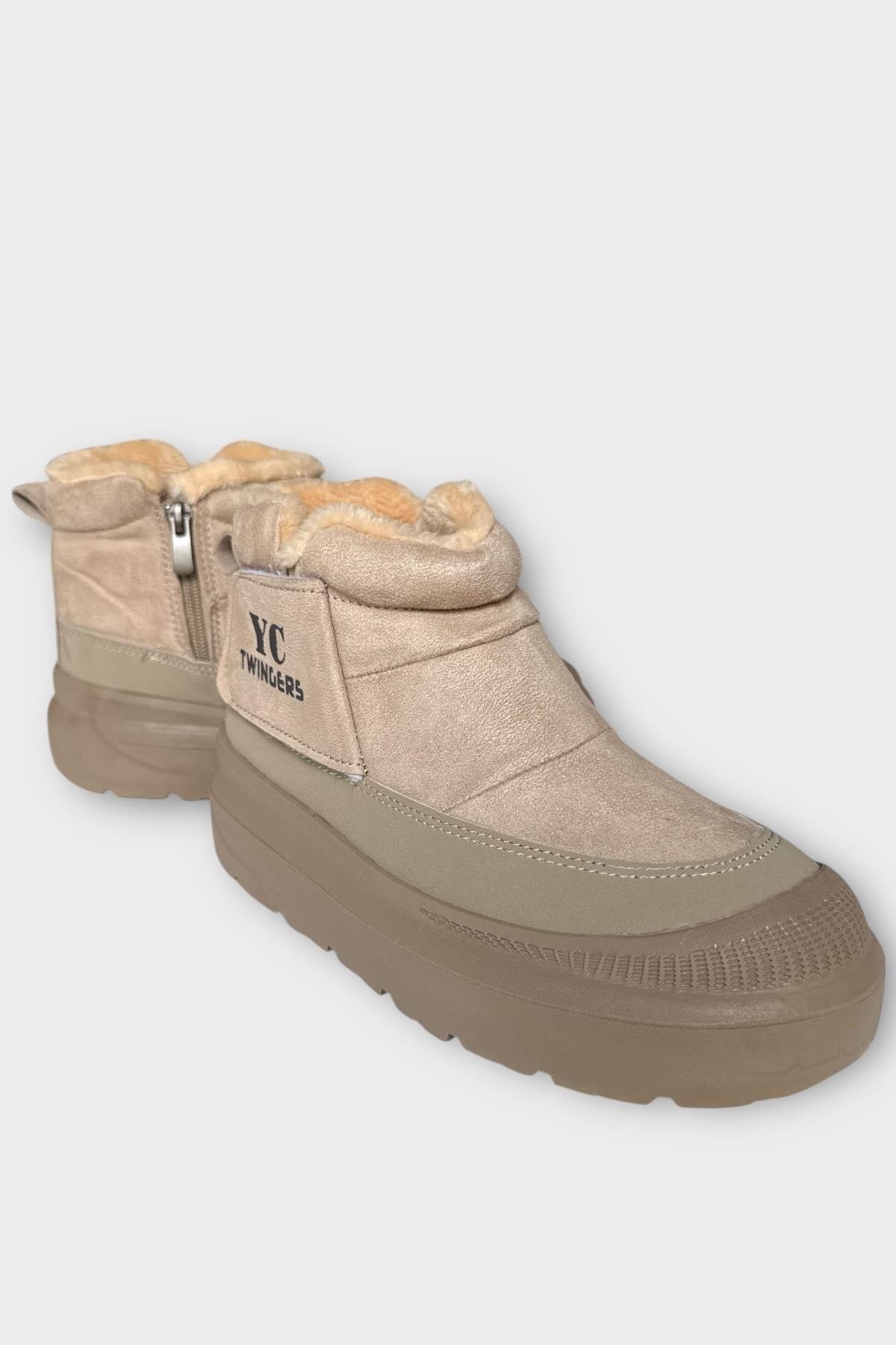 Nubuk İçi Kürklü Kalın Taban Kadın Bot BEJ - Görsel 3