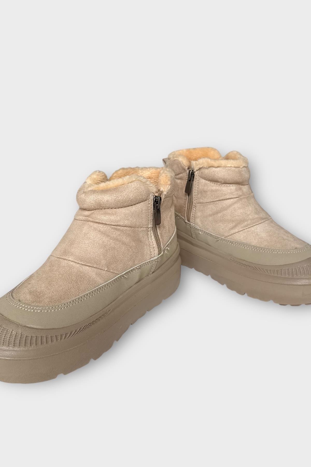 Nubuk İçi Kürklü Kalın Taban Kadın Bot BEJ - Görsel 5