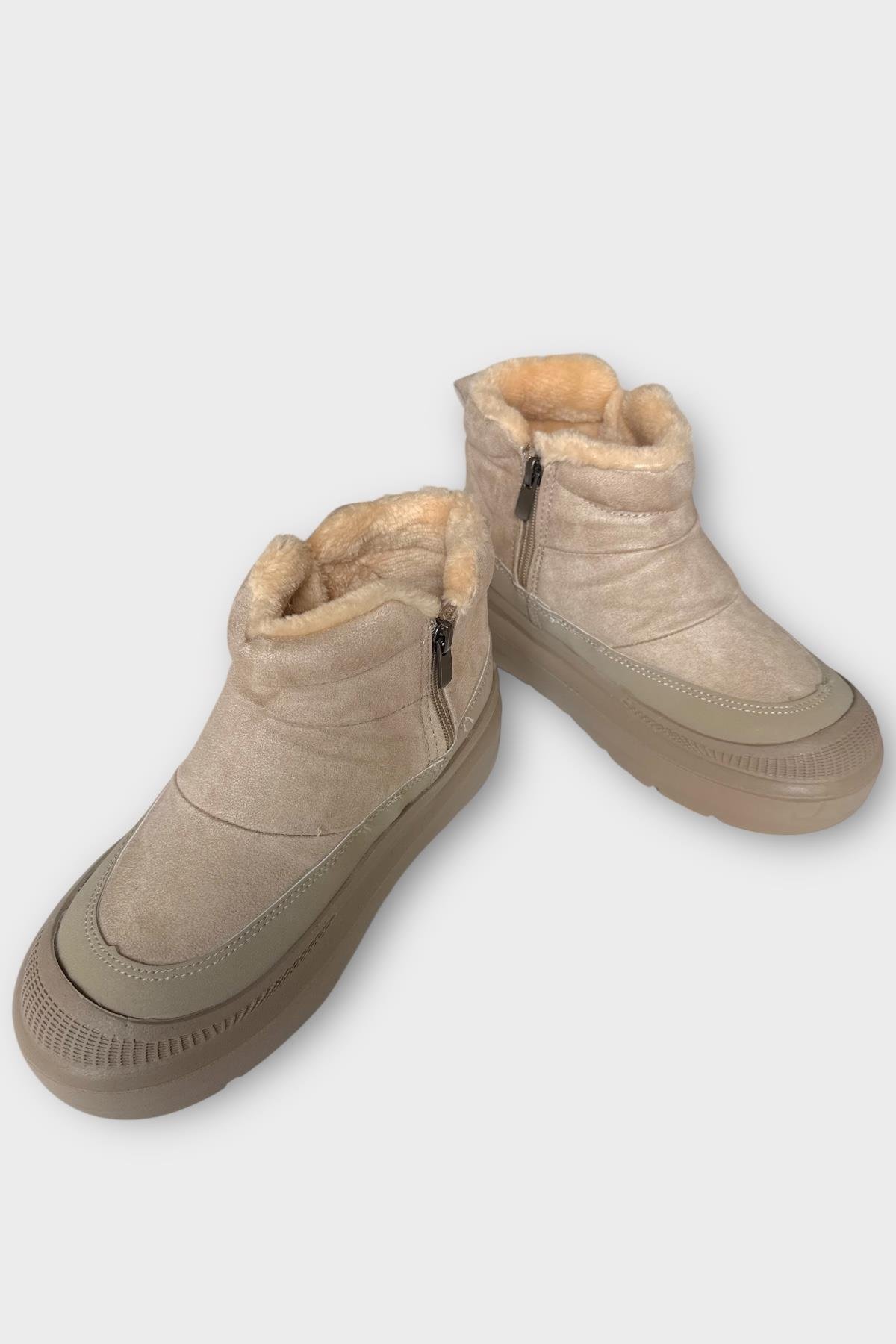 Nubuk İçi Kürklü Kalın Taban Kadın Bot BEJ - Görsel 6