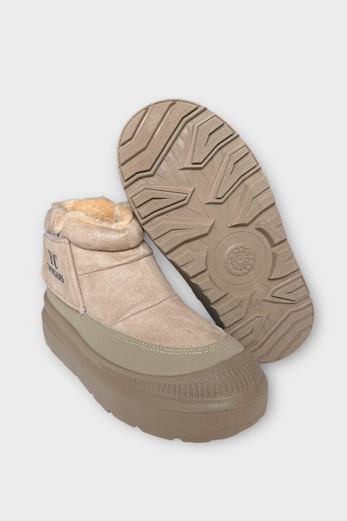 Nubuk İçi Kürklü Kalın Taban Kadın Bot BEJ - Görsel 8