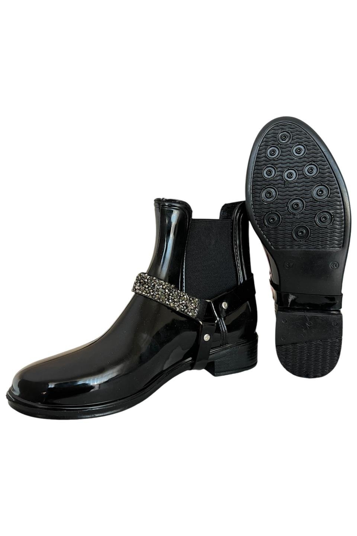 Liger Kemerli Tokalı Kadın Yağmur Botu GRİ - SİYAH - Görsel 4