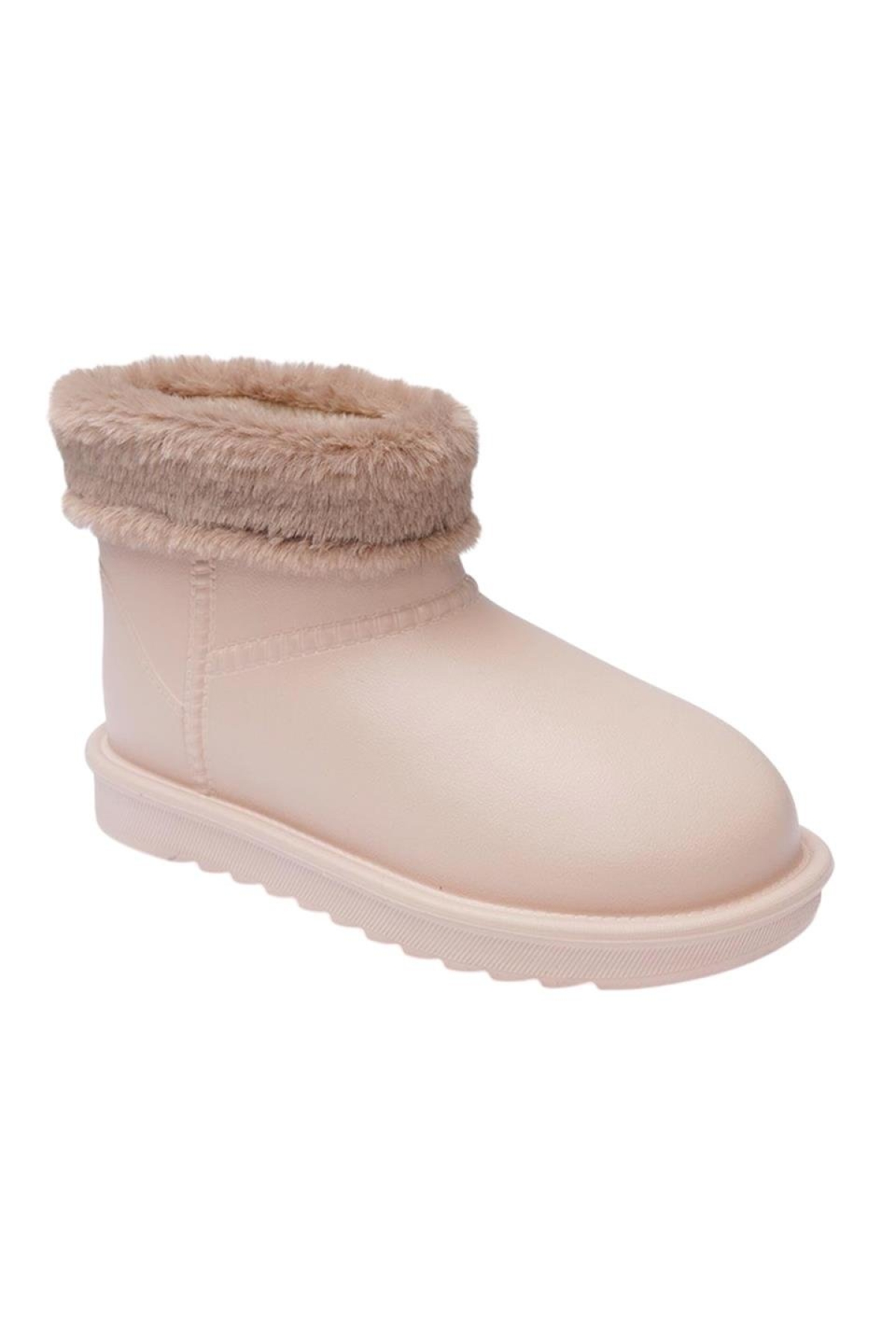 Yuvarlak Burun Kadın Kürklü Kısa Yağmur Botu BEJ - Görsel 3